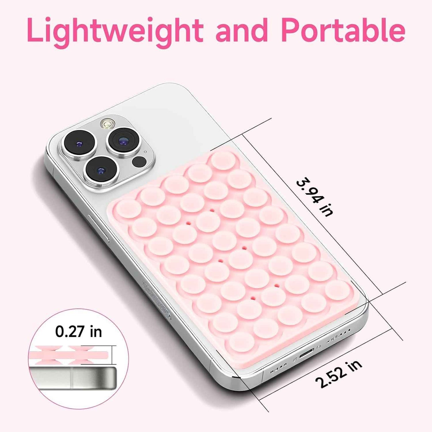 Silicone Suction Cup Phone Case Mount Double Sided, Phone Accessories Hands-Free Strong Grip Holder for Selfies and Videos, Silicon Phone Stand for iPhone and Android Light Pink