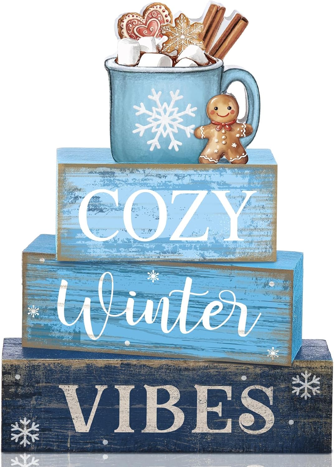 4 Pcs Christmas Table Decoration Wooden Santa Claus Decor Christmas Tiered Tray Decor Decorative Santa Claus Elk Block Sign Gift Farmhouse Xmas Table Centerpiece for Home Kitchen Shelf