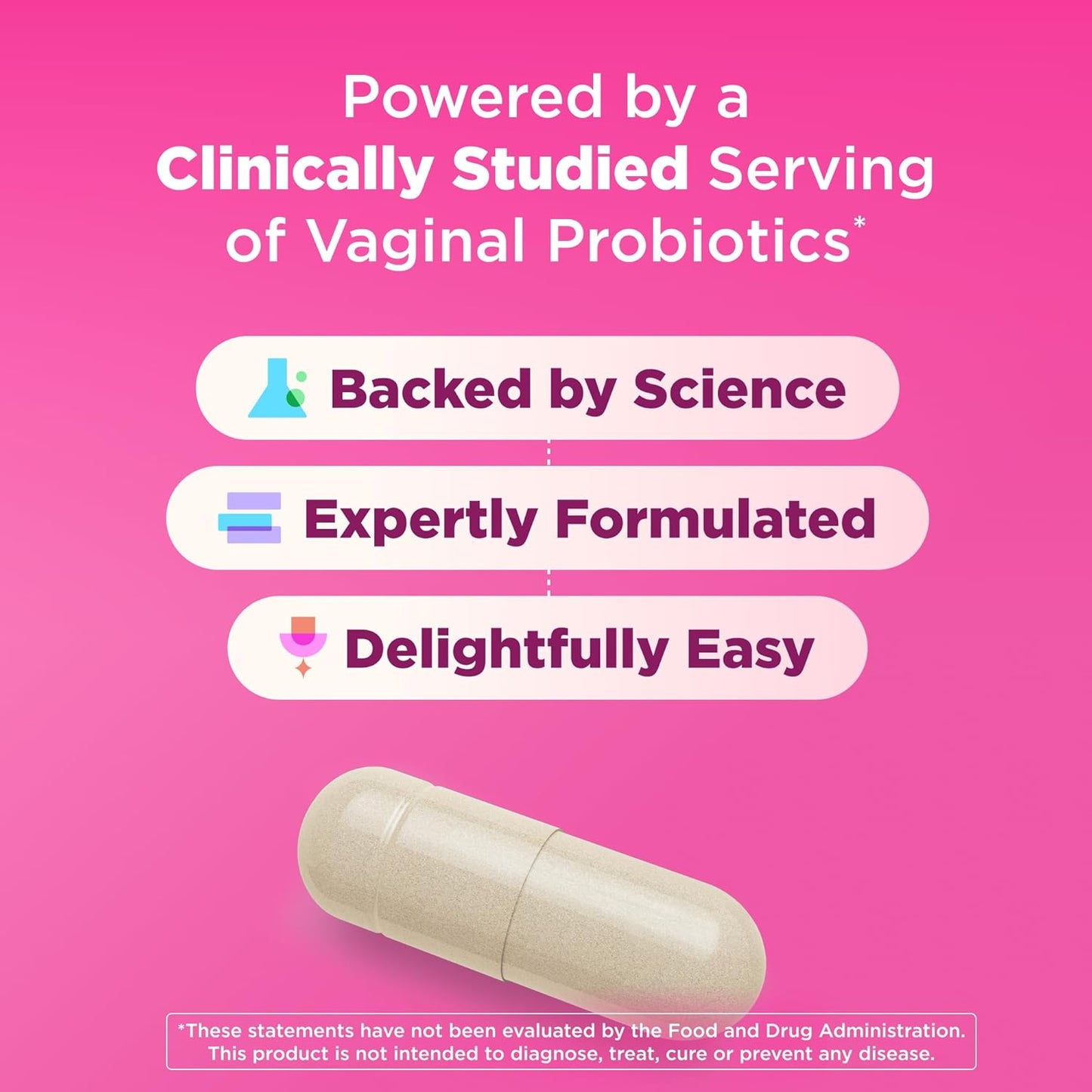 OLLY Happy Hoo-Ha Capsules, Probiotic for Women, Vaginal Health and pH Balance, 10 Billion CFU, Gluten Free - 25 Count