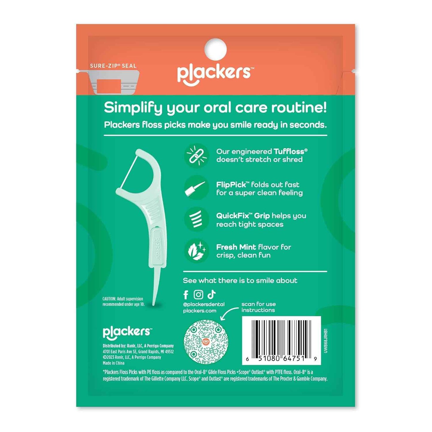 Plackers Micro Line Dental Floss Picks, Fold-Out FlipPick, Tuffloss, Mint, 36 Count
