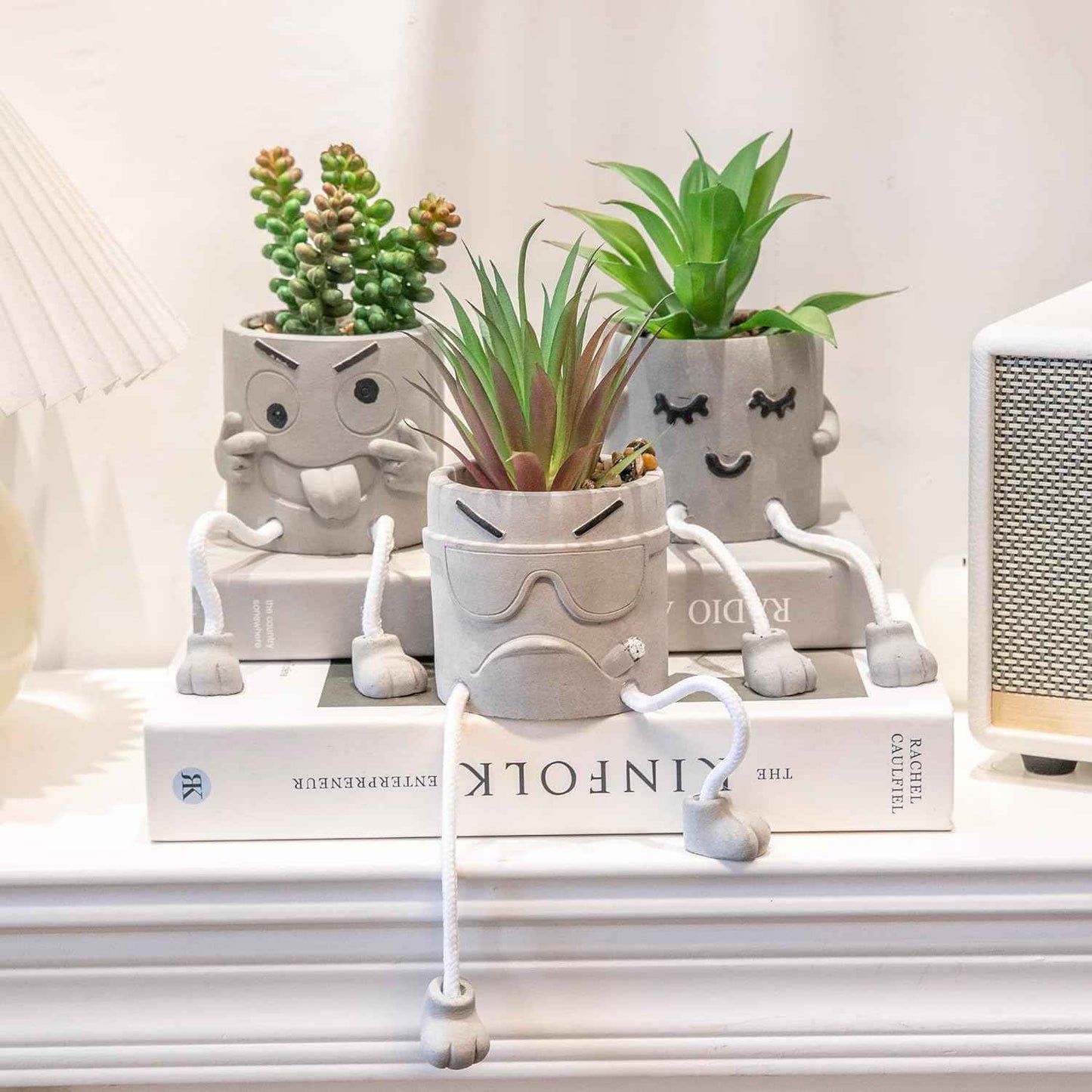 3PCS Cute Artificial Plants Office Decor for Women and Men, Small Fake Plants Decor for Bedroom and Bathroom, Lovely Faux Succulent Desk Decor for Office and Home