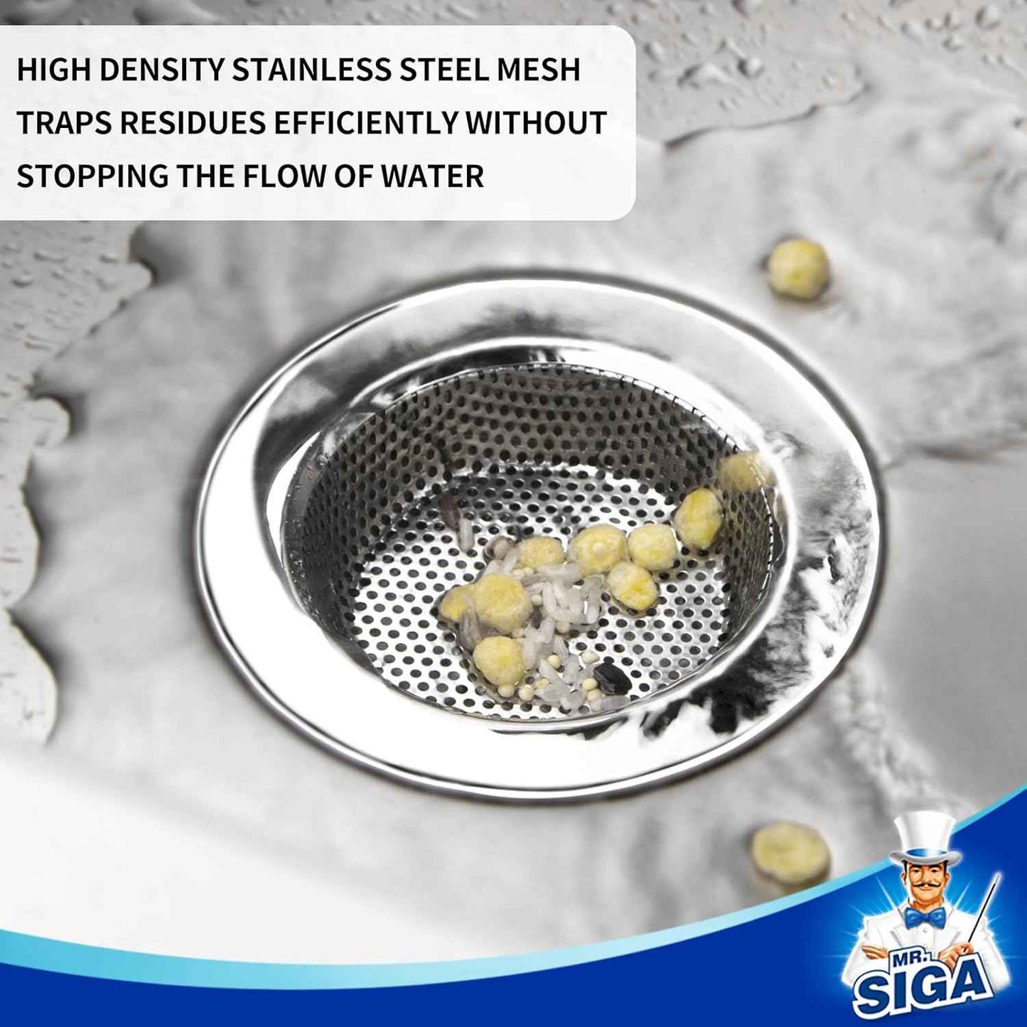 MR.SIGA Kitchen Sink Strainer, Stainless Steel Sink Drain Strainer, Dishwasher Safe, Outer Diameter 4.4 inch/11.2cm, Inner Diameter 3 inch/7.6cm, Pack of 3