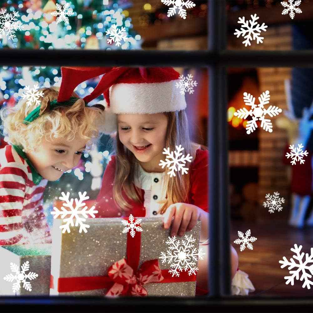 LUDILO 135Pcs Christmas Window Clings Snowflakes Window Decals Static Window Stickers for Christmas Decorations Windows Décor Ornaments Xmas Party Supplies Thanksgiving Party Décor