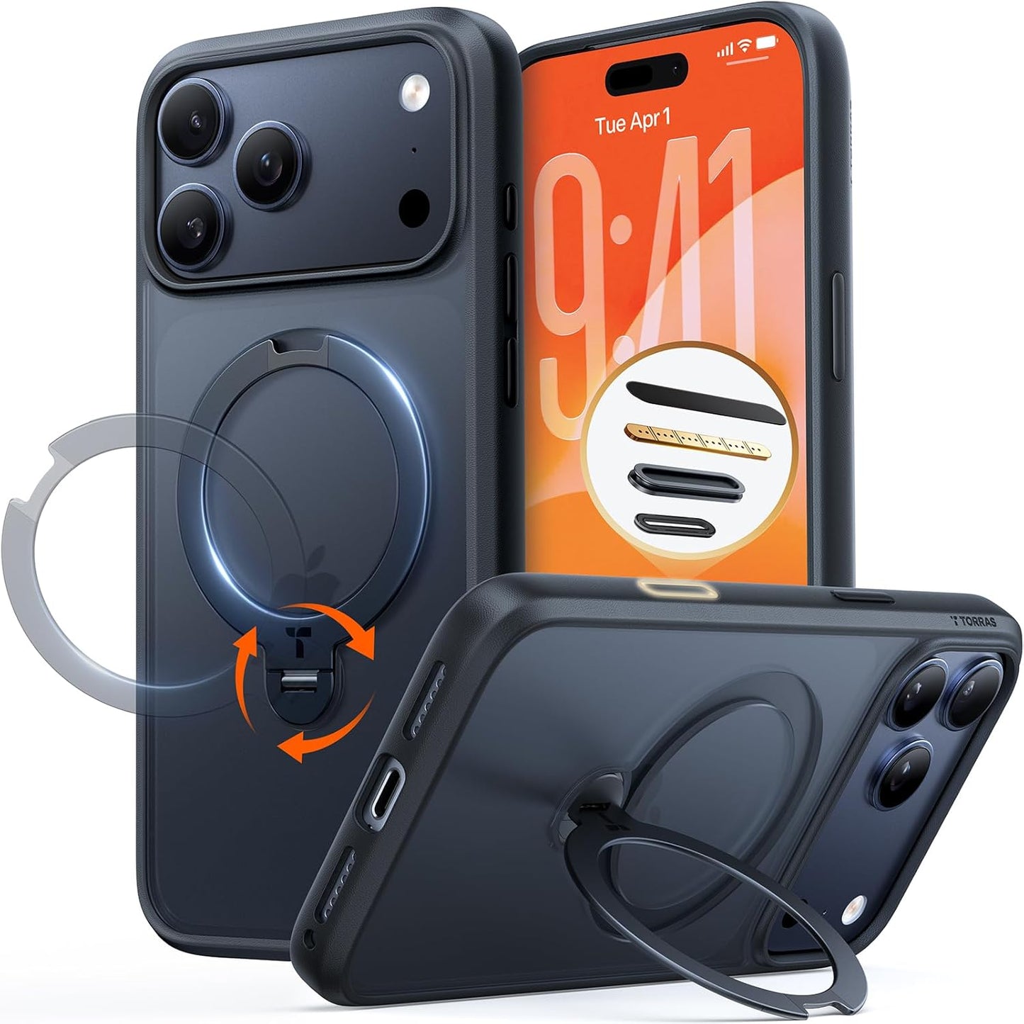 TORRAS Q3 Spin for iPhone 17 Pro Max Case with 360 Magnetic Stand, Camera Control, Fit for MagSafe, 4X Military-Grade Shockproof Case for iPhone 17 Pro Max Phone Case with Kickstand, Deep Blue - Rayz Mart