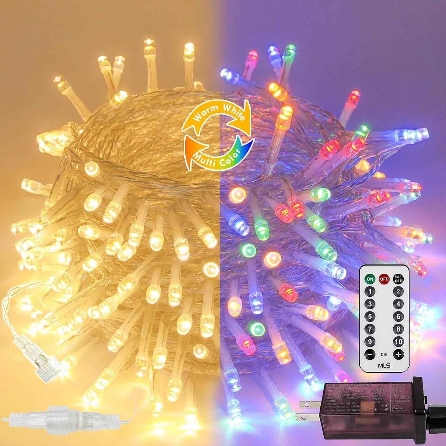 Connectable 200 LED Christmas String Lights, 66FT Warm White Indoor/Outdoor Waterproof Fairy Lights with Timer, 13 Lighting Modes, Clear Wire Plug-In Décor