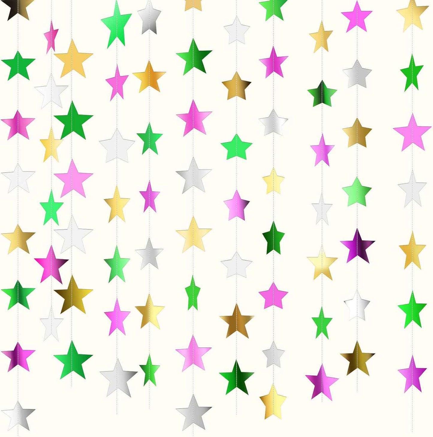 Patelai Glitter Star Garland Banner Christmas Decor 130 Feet Star Hanging Bunting Banner Twinkle Backdrop for Homecoming Classroom Wedding Birthday Halloween Party Supplies(Gold)