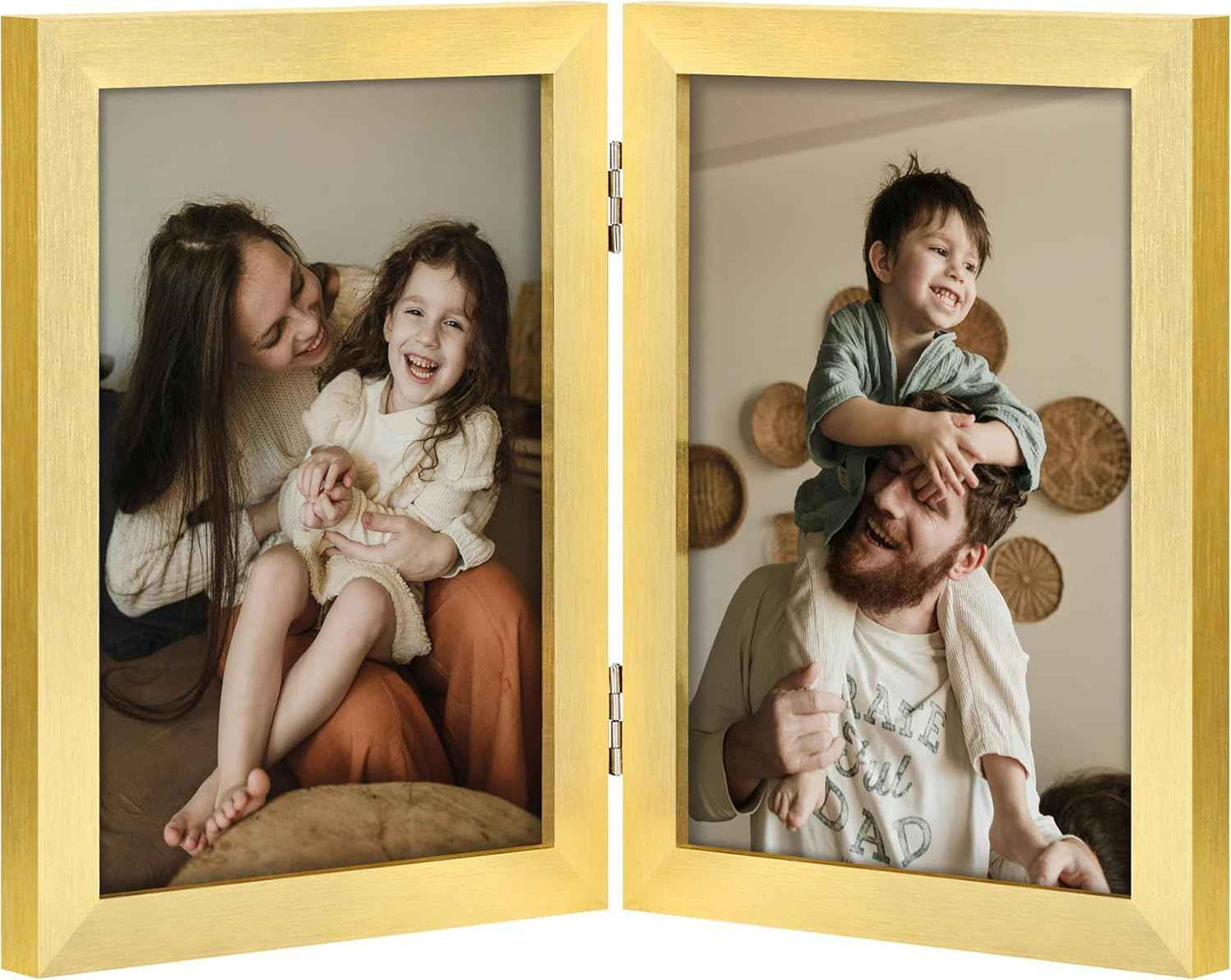 decorUhome Double 4x6 Picture Frame Vertical, Engineered Wood Bifold Photo Frame with Plexiglass for Tabletop Display, 4x6, Black