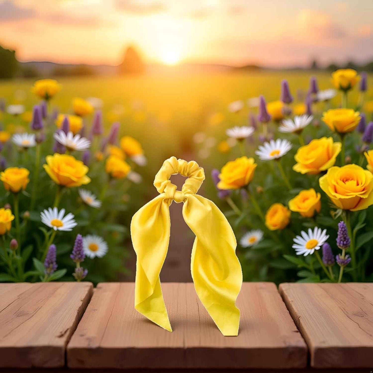 2Pcs Yellow Women Girl Bow Satin Ribbon Ponytail Scarf Hair Tie Rope Scrunchies Elastic Band Hair Scrunchies Bands Elastics and Ties Beauty and Personal Care Hair Care, Hair Accessories