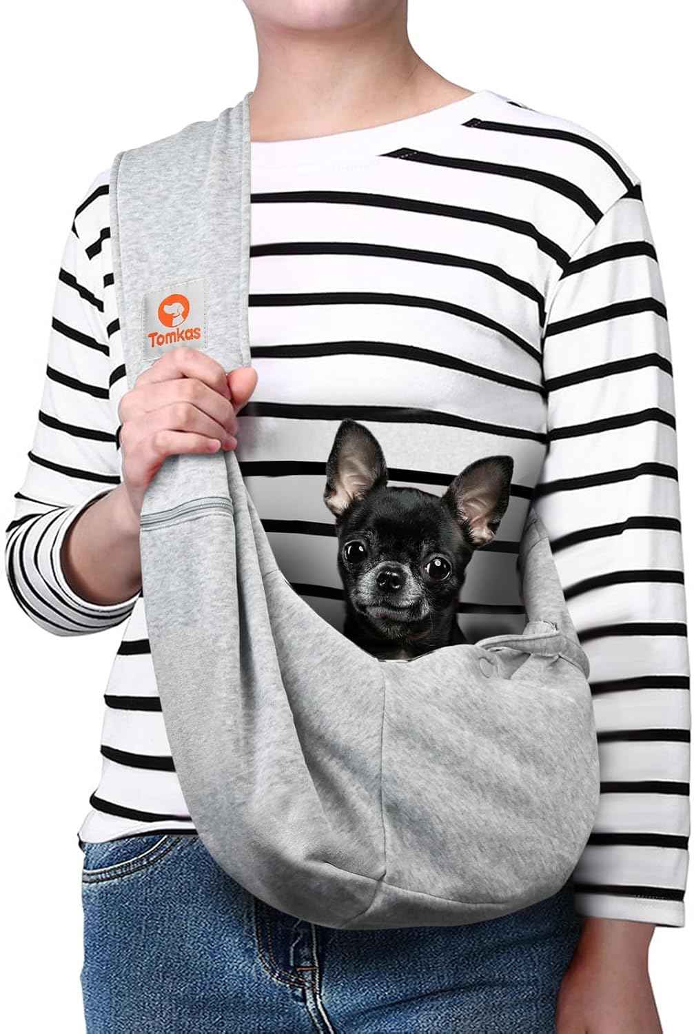 Tomkas Small Dog Sling Carrier - Classic Pocket & Classic Strap - for 3-10 lbs Pets(Black)