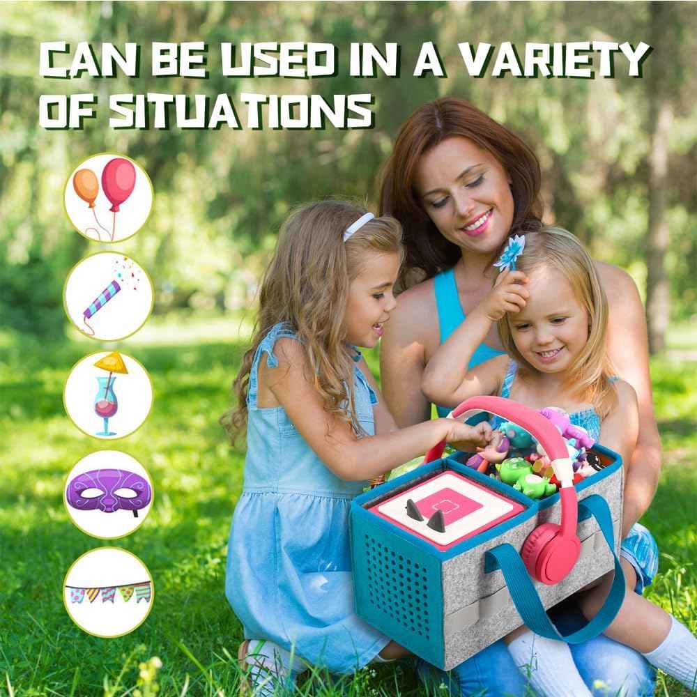 Carrying Case for Toniebox Starter Set and Tonies Figurines, Travel Felt Cloth Musical Toy Folding Bag for Toniebox 2 & Accessories (Blue)