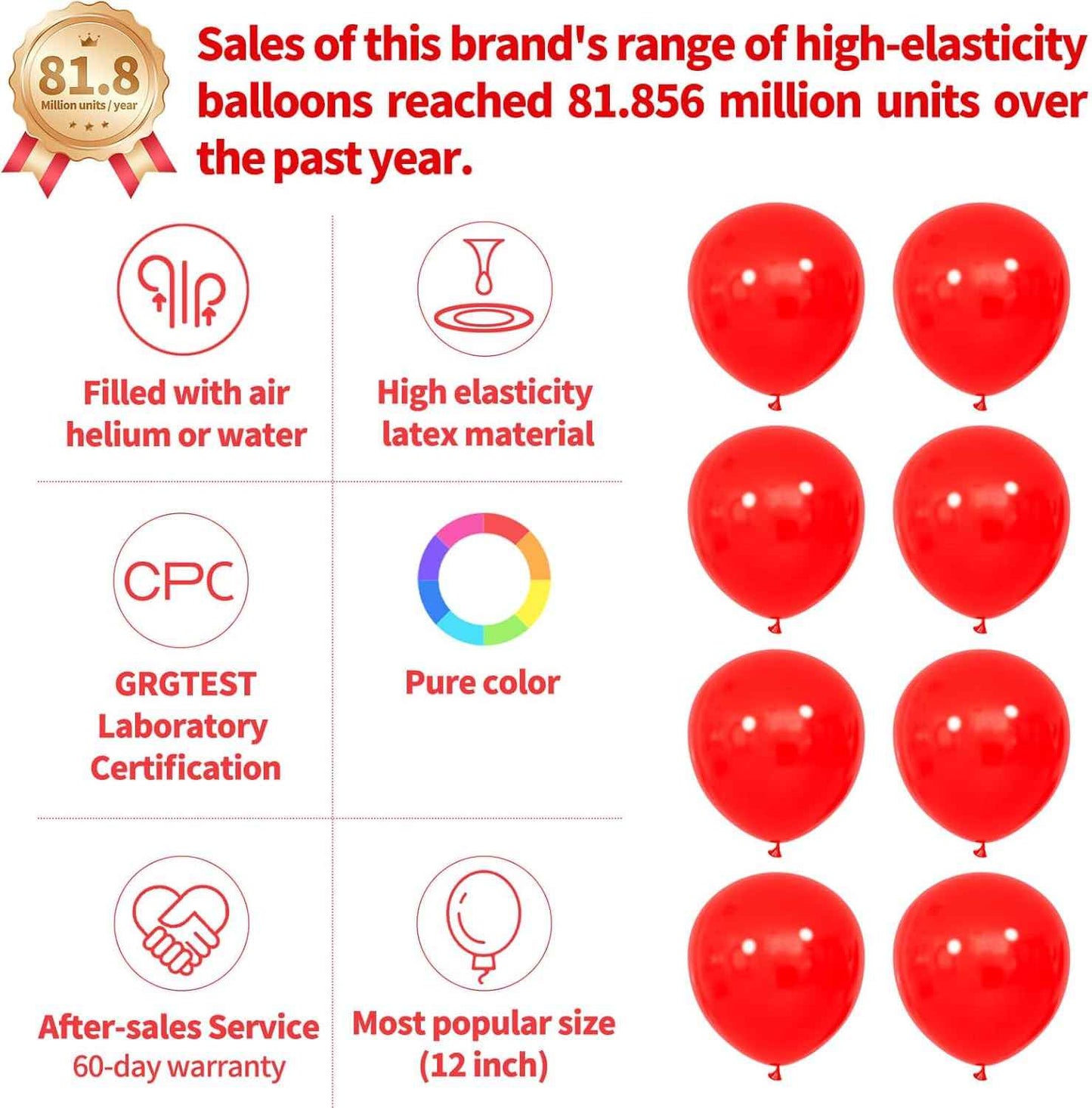 Red Balloon 110pcs, Red Latex Balloons12 inch for Birthday Valentine's Day Wedding(with 2 Ribbons).