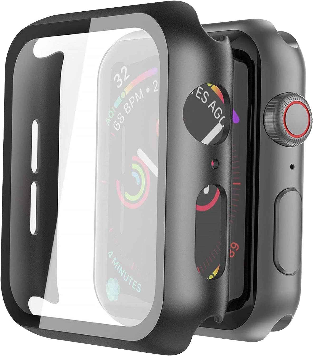 Misxi 2 Pack Tempered Glass Case Compatible for Apple Watch Series 11 (2025) Series 10 46mm, Screen Protector Cover for iWatch, Black