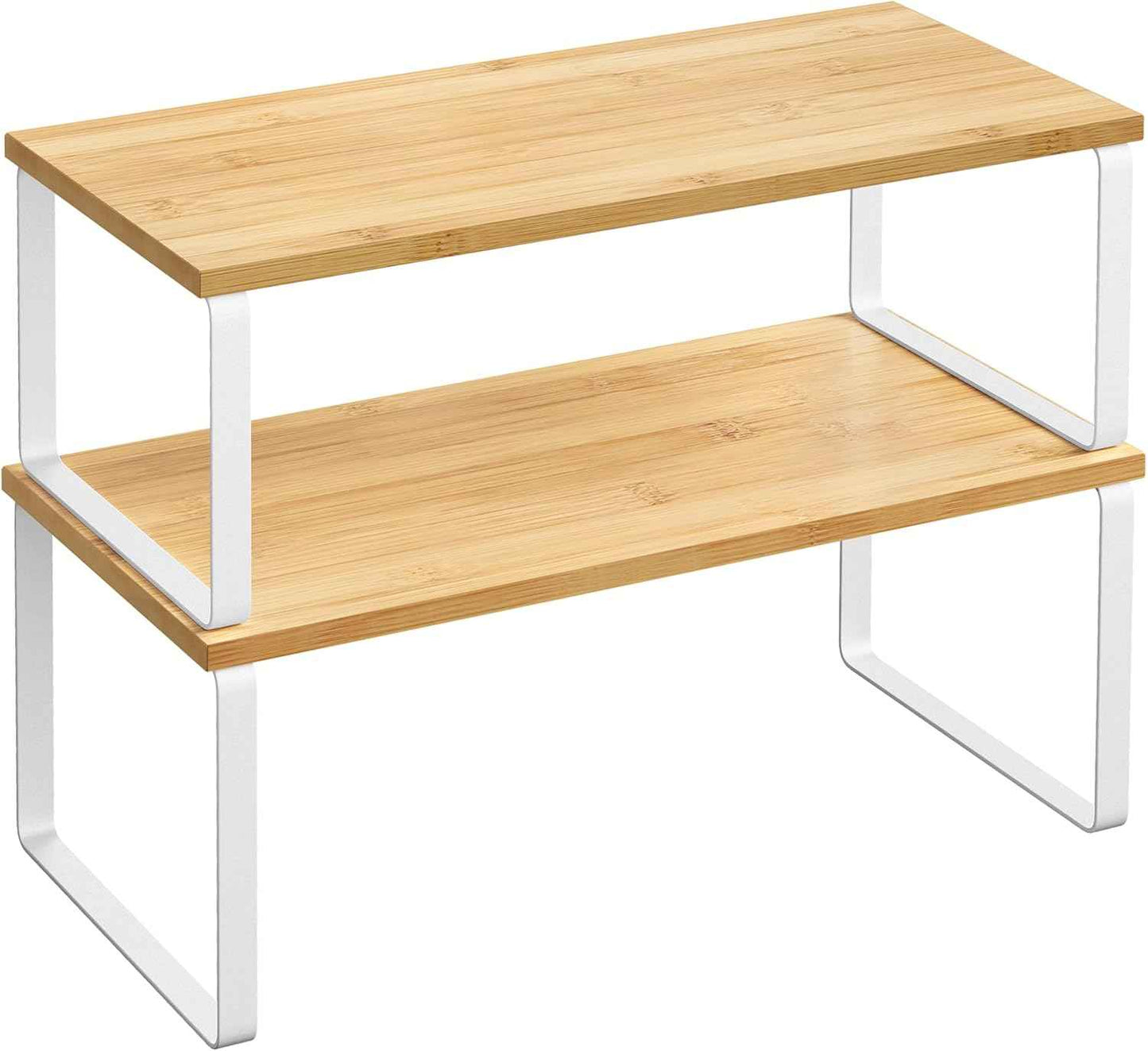 SONGMICS Cabinet Organizer Shelf, Set of 2 Kitchen Counter Shelves, Kitchen Storage, Spice Rack, Stackable, Expandable, Metal and Engineered Wood, Ink Black and Natural Beige UKCS02NB