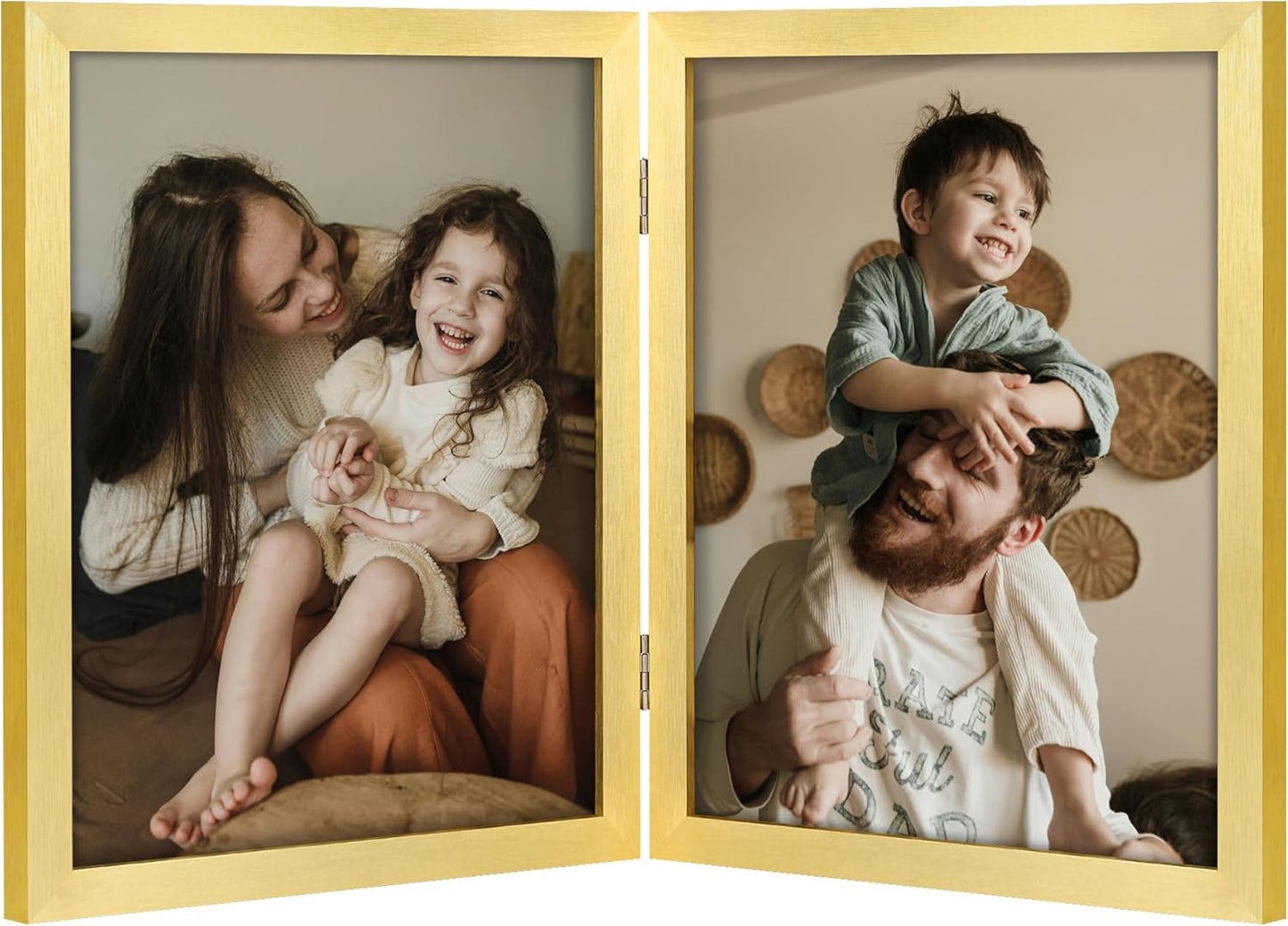 decorUhome Double 4x6 Picture Frame Vertical, Engineered Wood Bifold Photo Frame with Plexiglass for Tabletop Display, 4x6, Black