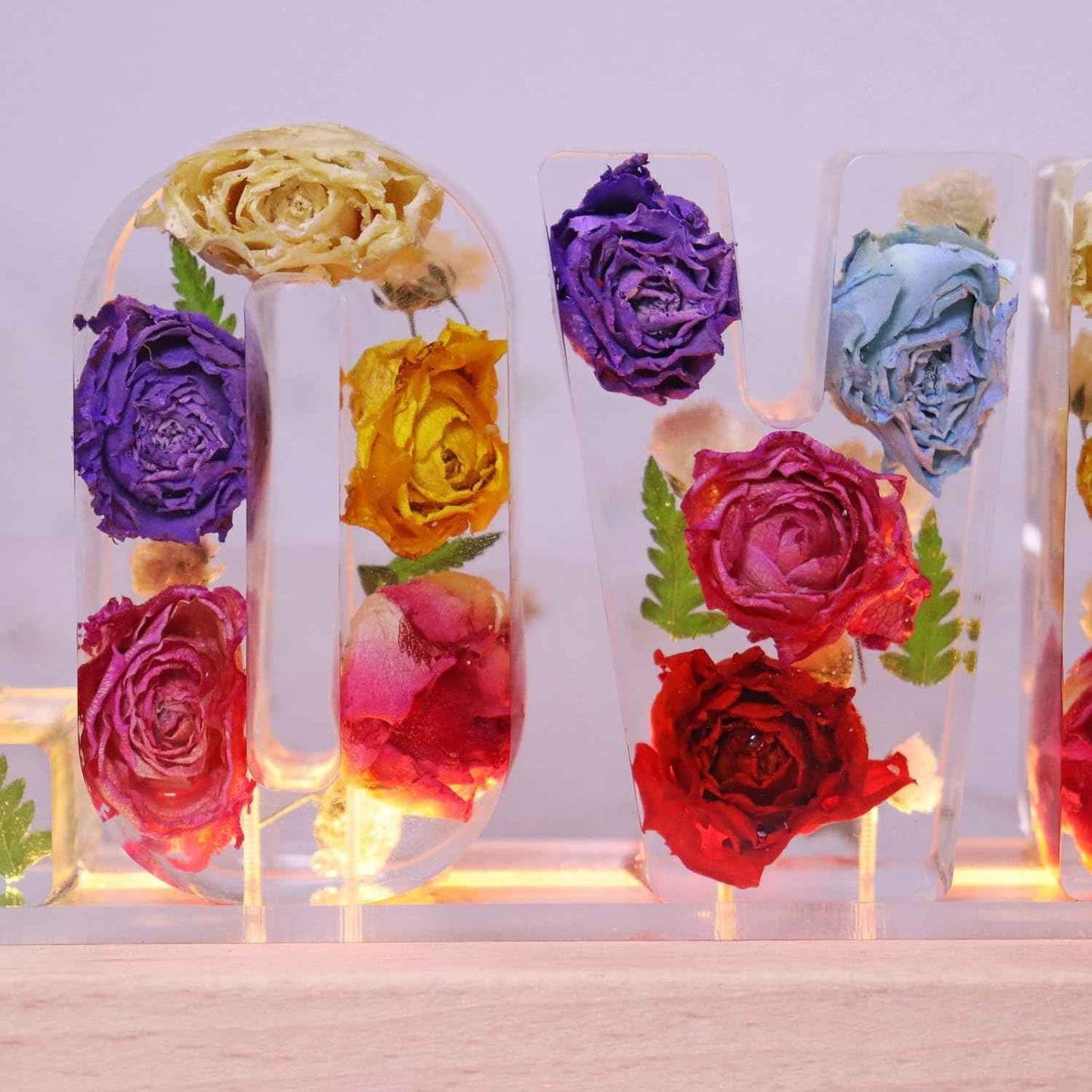 Handmade Floral Resin Dried Roses Night Light Pressed Dry Flower Lights Lamp Gifts for Women Girls Bedroom Decor