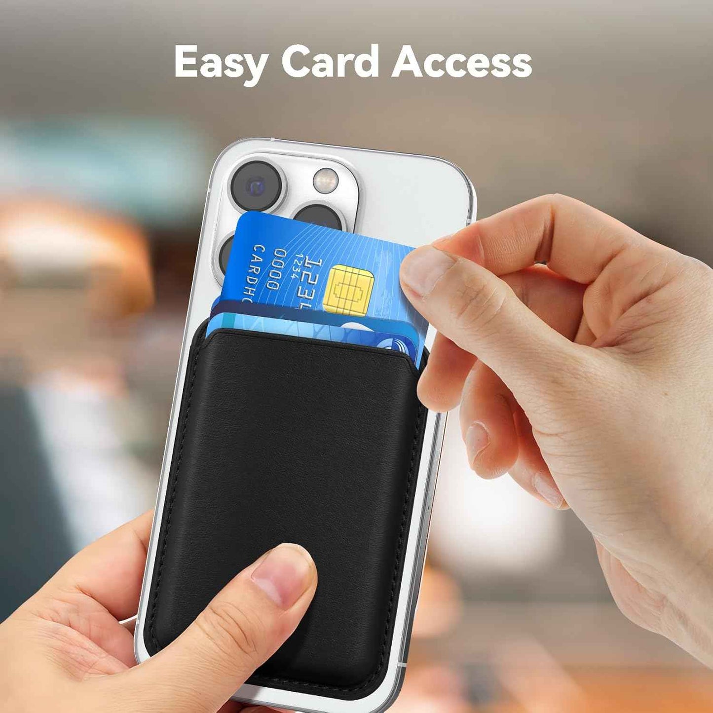 Stronger Magnetic RFID Leather Mag-Safe Card Holder for iPhone 16 Series, Mag-Safe Accessories Stick on Series of iPhone 17/16/15/14/13/12 and Pro/Promax, Black