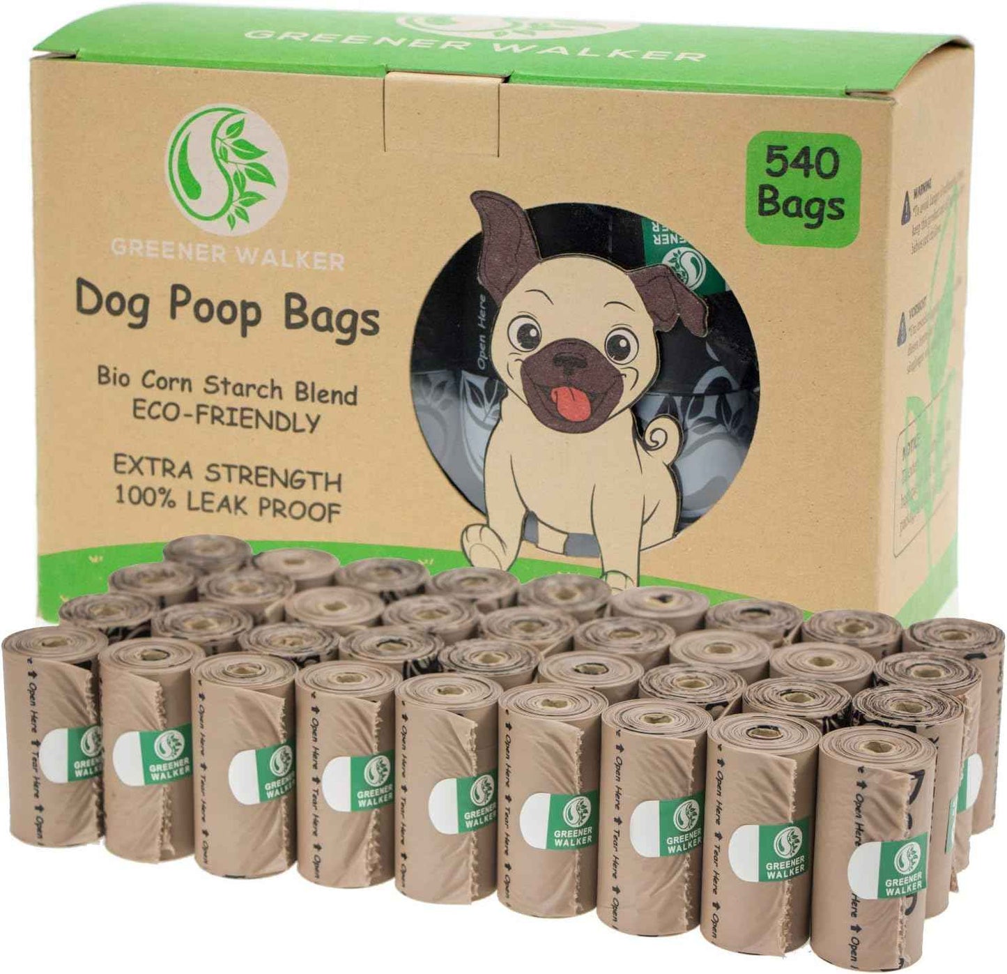 Greener Walker Poop Bags for Dog Waste-540 Bags,Extra Thick Strong 100% Leak Proof Dog Waste Bags (Green)