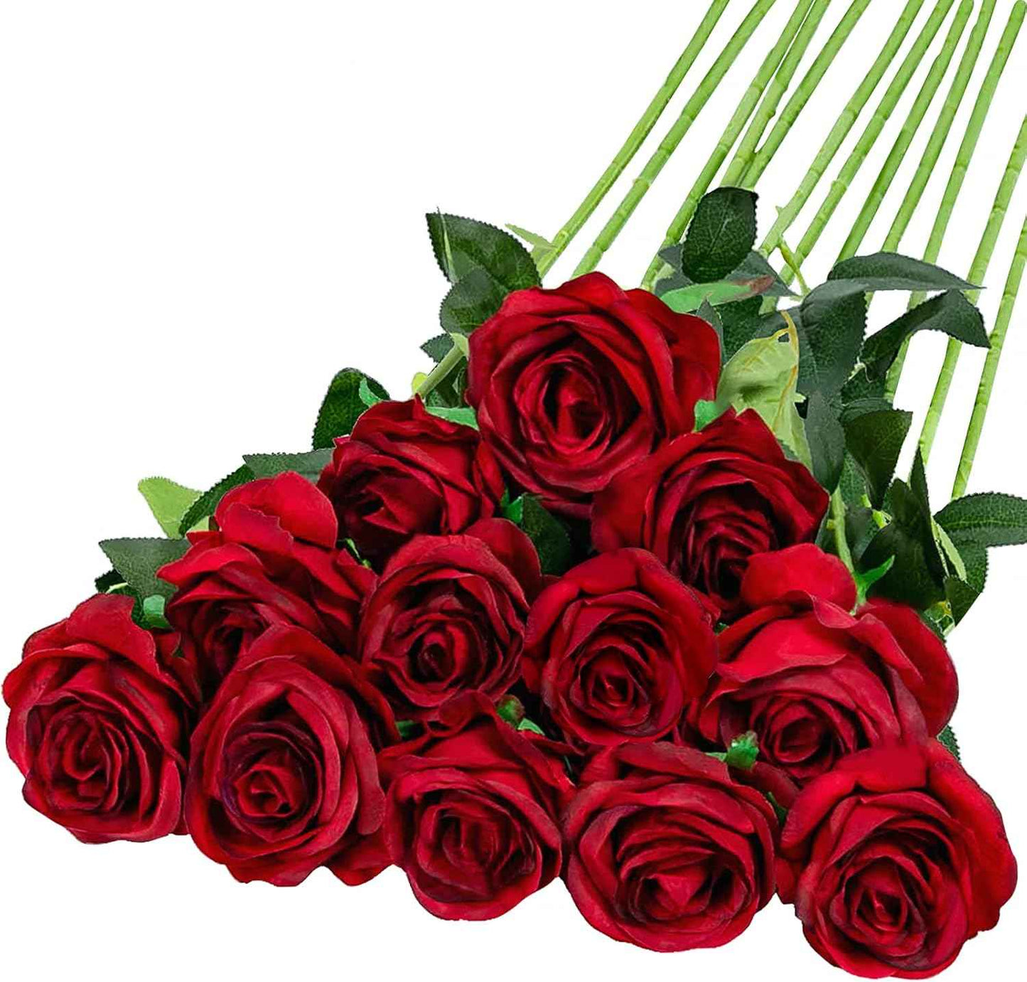 Hawesome 12PCS Artificial Flowers Fake Roses, Realistic Silk Long Stem Red Roses Bouquet for Wedding Centerpiece Home Decor Party & Valentines