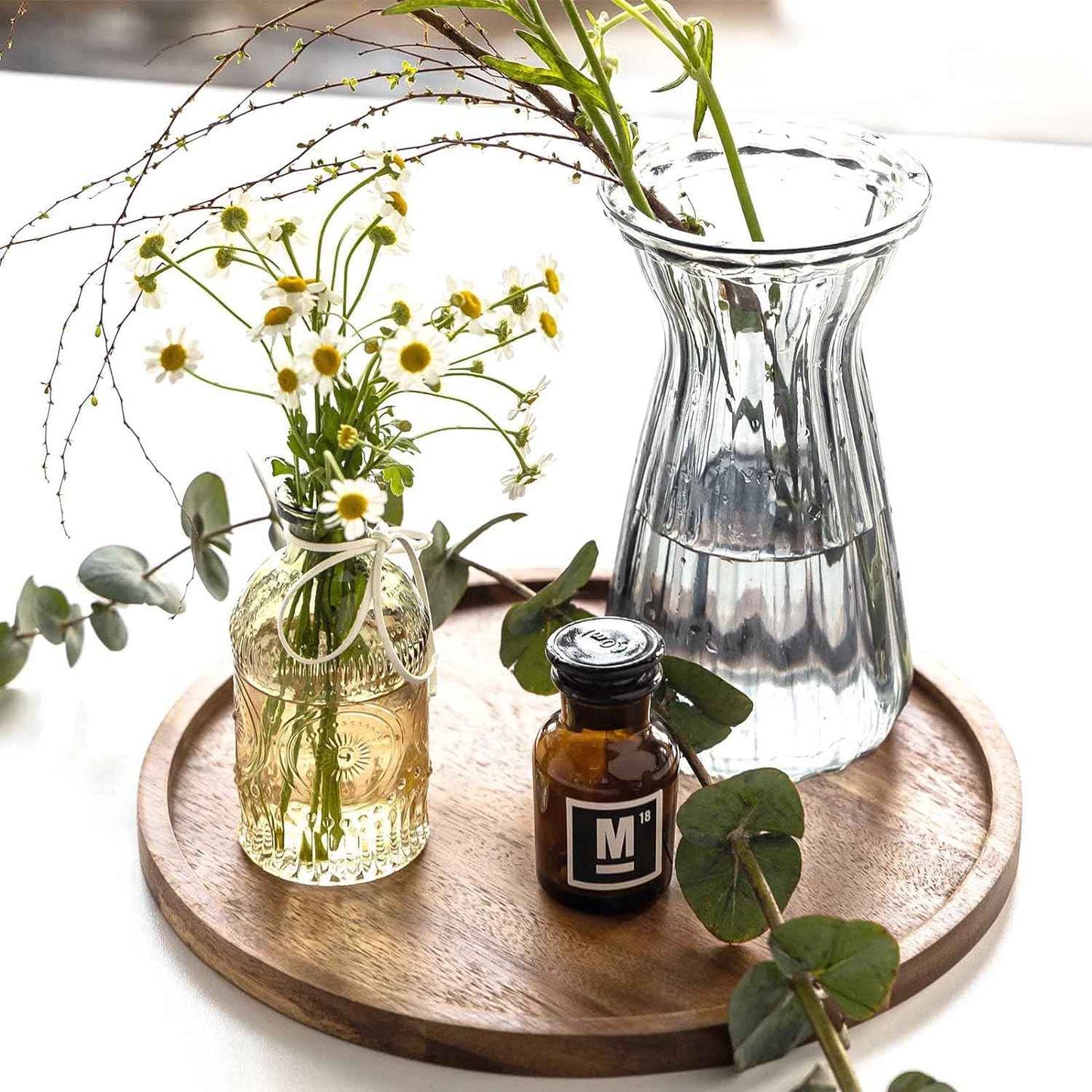 11.5 Inches Candle Holder Tray Home Decor, Round Wood Tray for Coffee Table, Small Wooden Serving Decorative Trays for Home