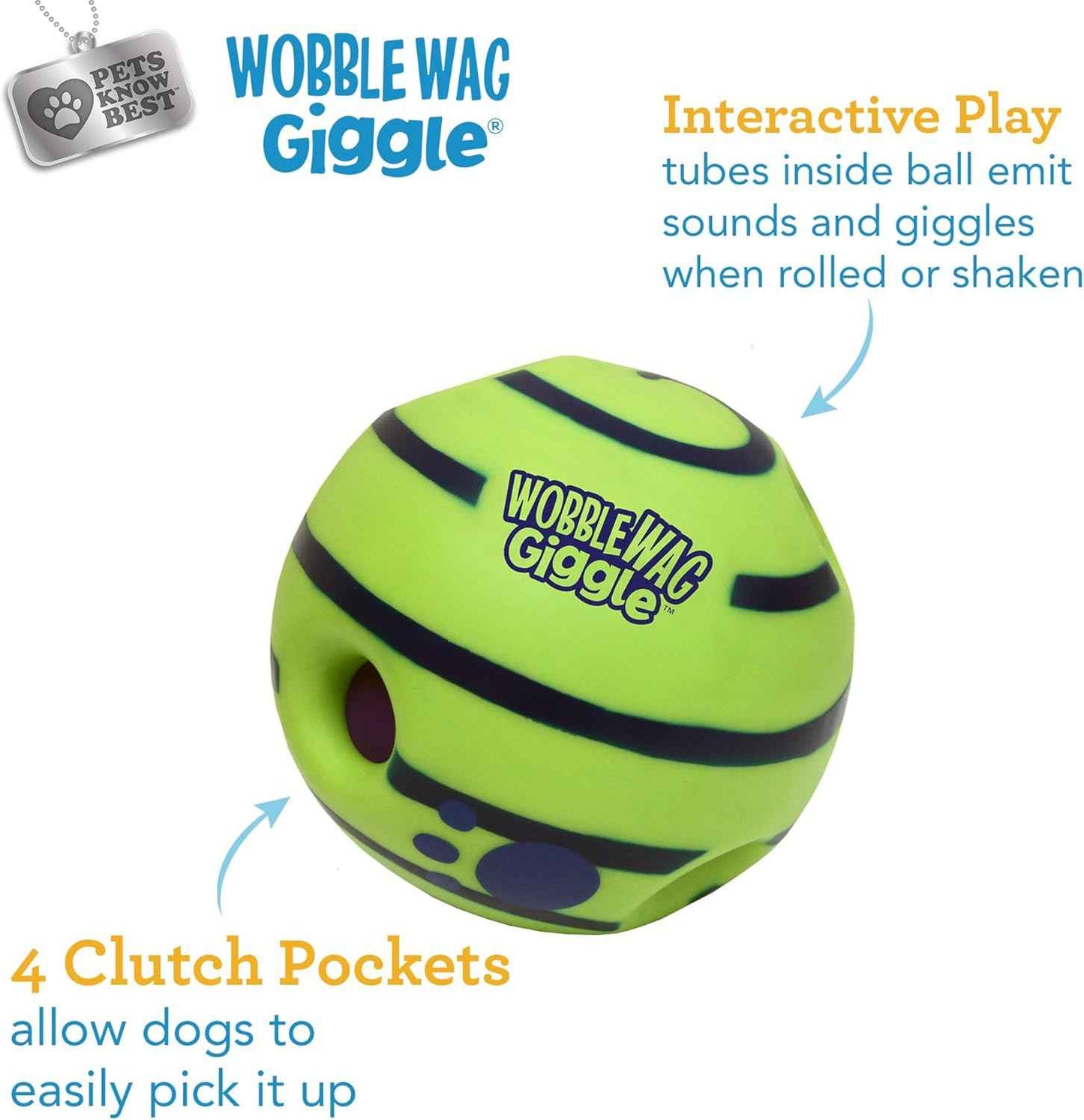 Wobble Wag Giggle Ball | Rolling Enrichment Toy for Fun Playtime, Interactive Play for Indoor or Outdoor, Keeps Dogs & Puppies Large, Medium or Small Busy & Moving, As Seen on TV | Pack of 1