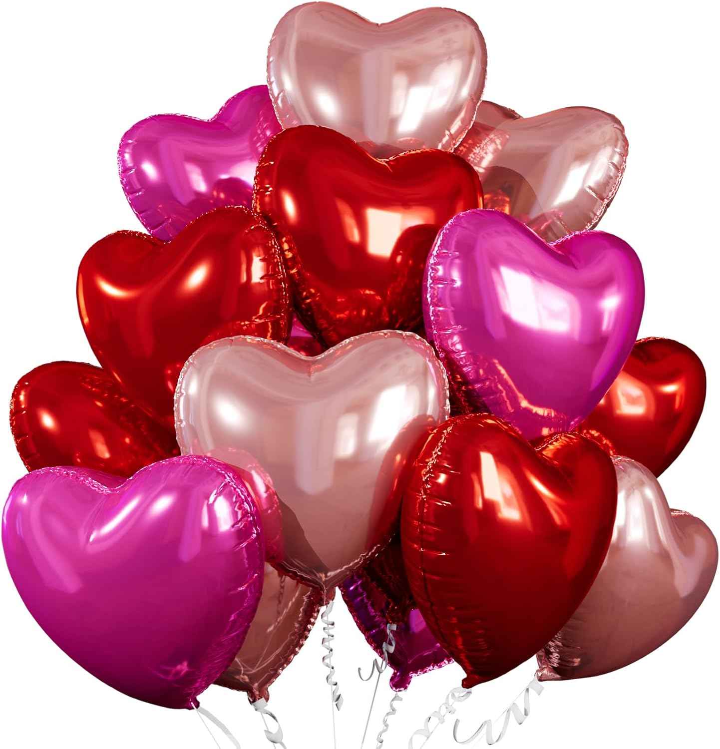 15 Pcs Red Heart Shaped Balloons, 18 Inch Hot Pink Valentines Balloons Rose Gold Foil Heart Balloon for Birthday Bridal Shower Engagement Wedding Valentine Party Decorations