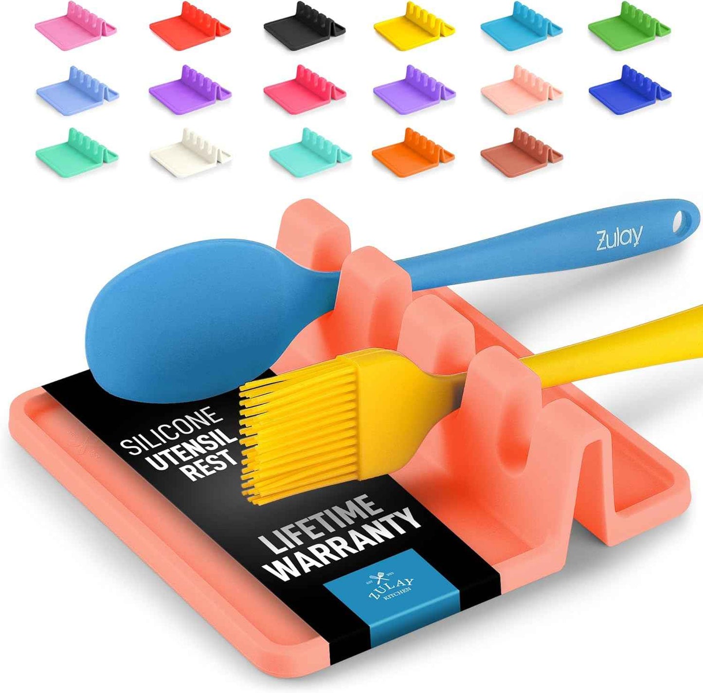 Silicone Utensil Rest with Drip Pad for Multiple Utensils, Heat-Resistant, BPA-Free Spoon Rest & Spoon Holder for Stove Top, Kitchen Utensil Holder for Spoons, Ladles, Tongs & More - by Zulay