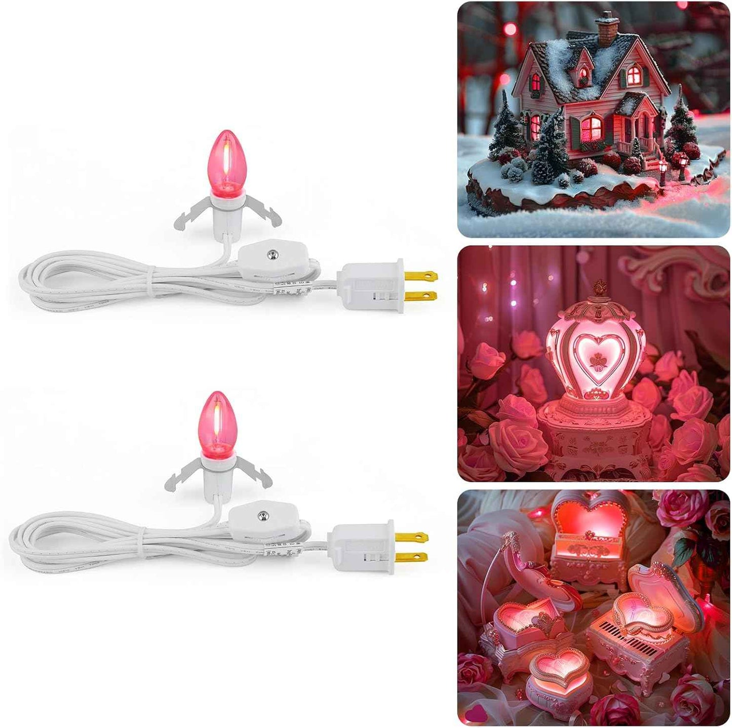 Brightown Accessory Cord with LED Bulb - 6ft Cord with On/Off Switch for Night Lights, Halloween Pumpkin, Blow Mold, Christmas Village House, Holiday Ceramic Trees, Craft Projects, 2 Pack