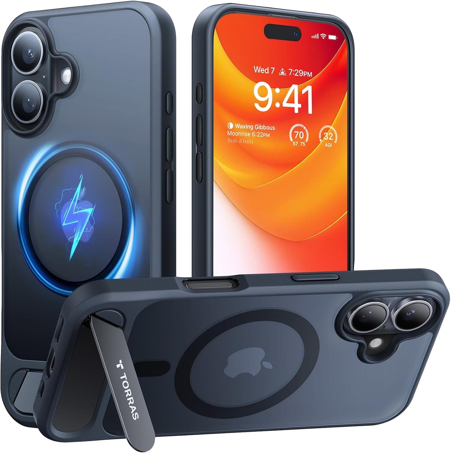 TORRAS Strong Magnetic & Seamless Stand for iPhone 17 Pro Max Case, Fit for MagSafe, Military Grade Drop Protection, Adjustable Kickstand Slim for iPhone 17 Pro Max Case Translucent Matte Deep Blue - Rayz Mart