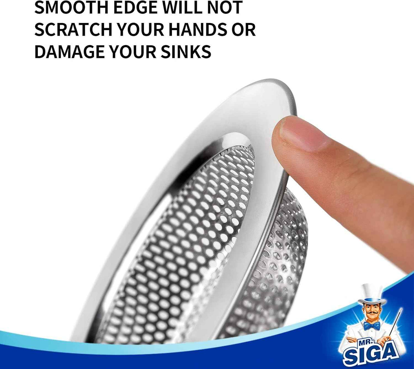MR.SIGA Kitchen Sink Strainer, Stainless Steel Sink Drain Strainer, Dishwasher Safe, Outer Diameter 4.4 inch/11.2cm, Inner Diameter 3 inch/7.6cm, Pack of 3