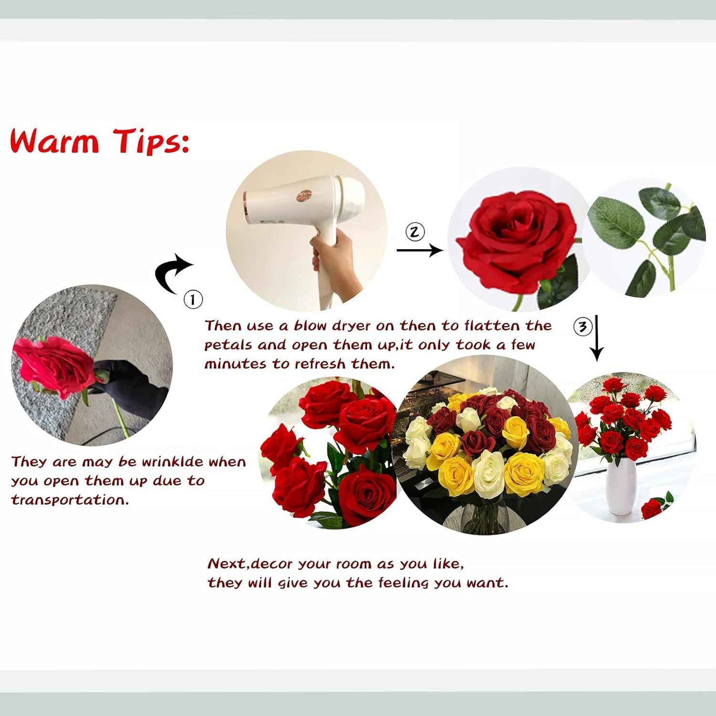 Hawesome 12PCS Artificial Flowers Fake Roses, Realistic Silk Long Stem Red Roses Bouquet for Wedding Centerpiece Home Decor Party & Valentines