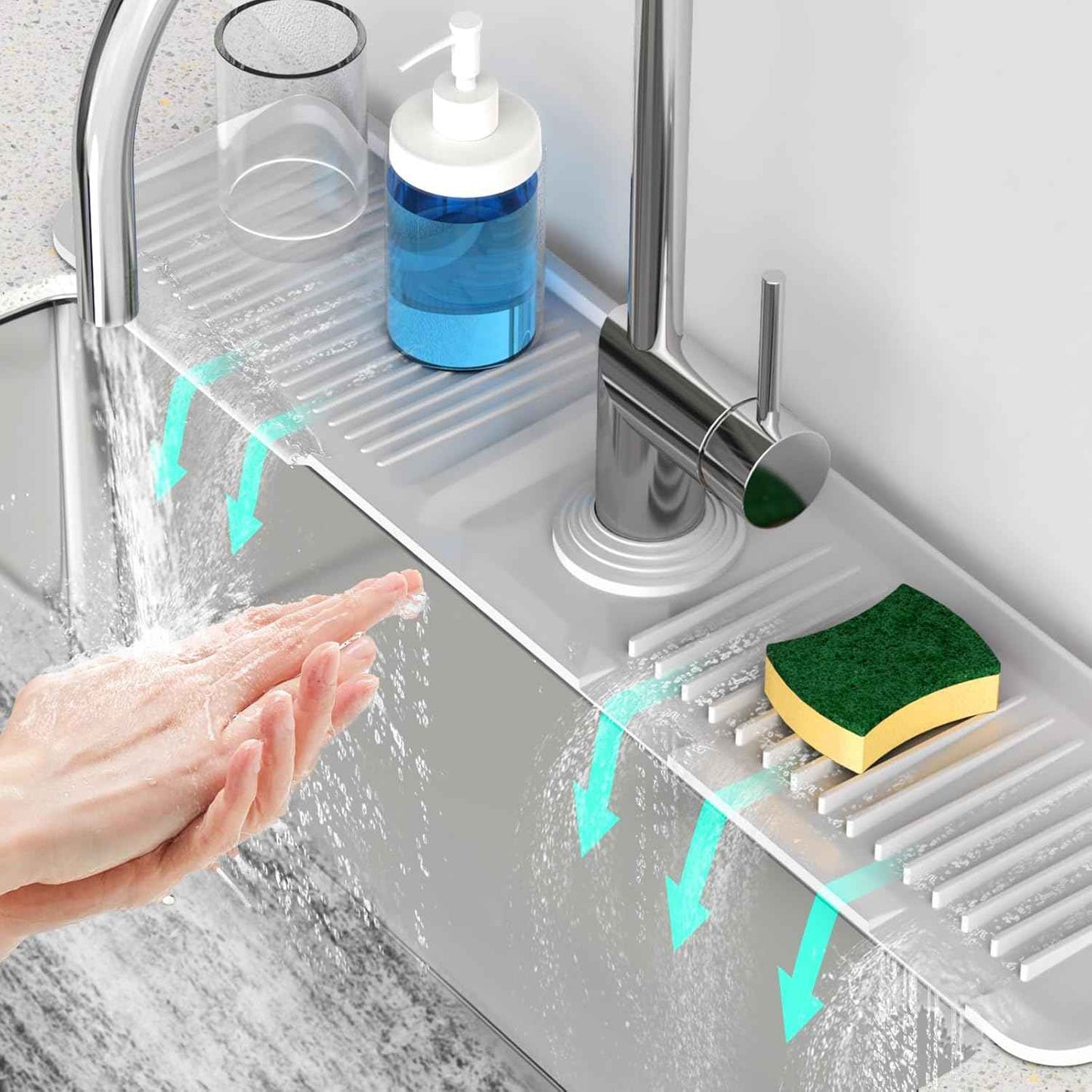 24 Inch Longer Faucet Mat for Kitchen Sink, 5° Slope Fast Self-draining, Kitchen Sink Splash Guard Silicone Sink Faucet Mat Splash Guard Kitchen Sink Area Tidy Splash Faucet Guard Draining Mat