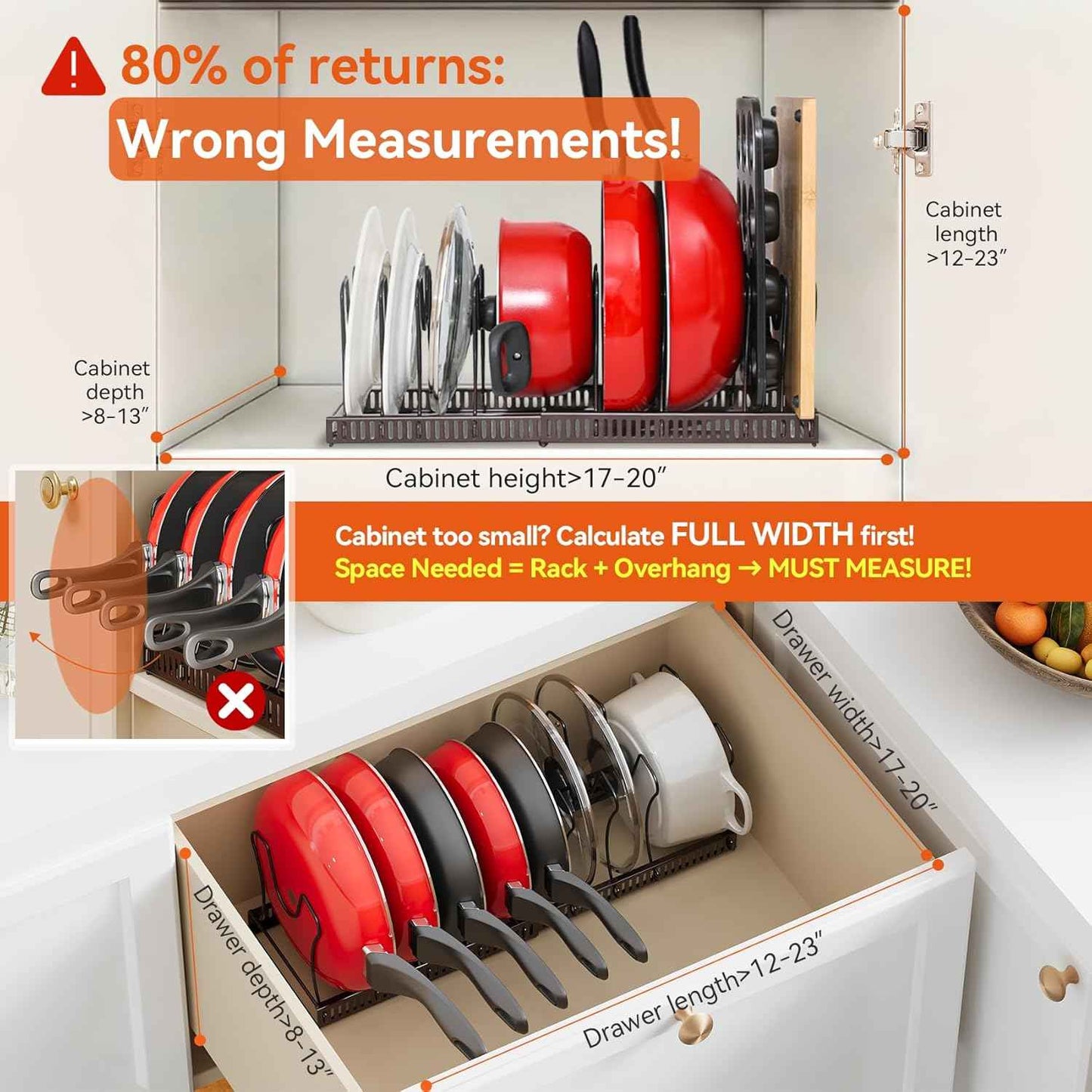 Pot Rack Organizer -Expandable Pot and Pan Organizer for Cabinet,Pot Lid Organizer Holder with 10 Adjustable Compartment for Kitchen Cabinet Cookware Baking Frying Rack,Bronze