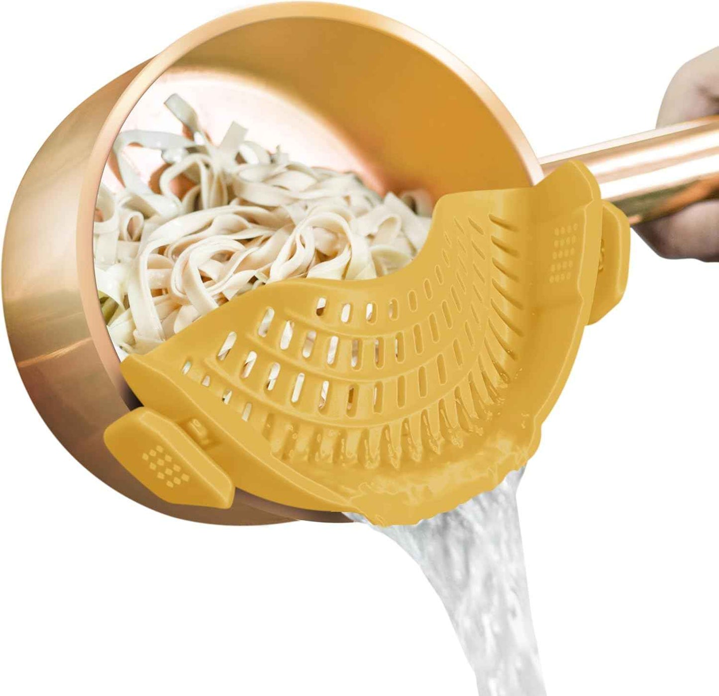 AUOON Clip On Strainer Silicone for All Pots and Pans, Pasta Strainer Clip on Food Strainer for Meat Vegetables Fruit Silicone Kitchen Colander