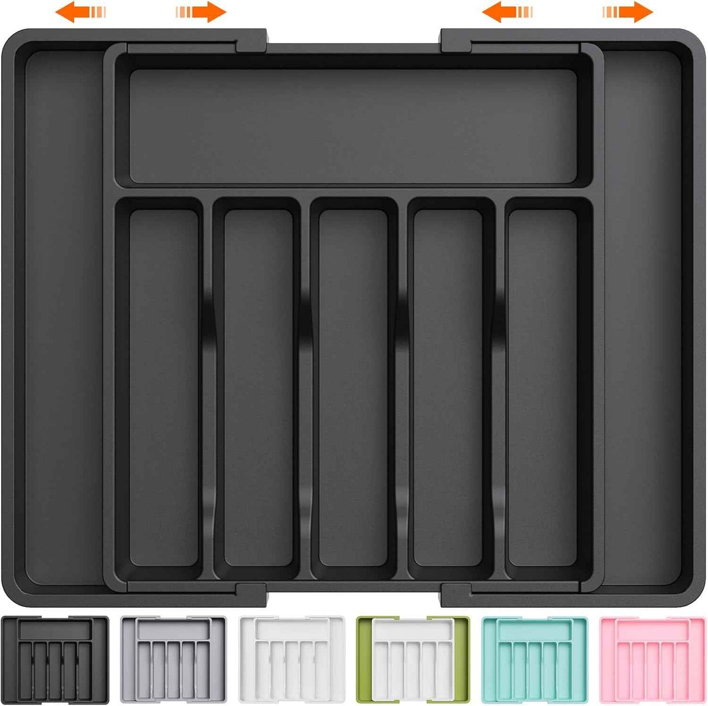 Lifewit Large Silverware Drawer Organizer, Expandable Utensil Tray for Kitchen, BPA Free Flatware and Cutlery Holder, Adjustable Plastic Storage for Spoons Forks Knives, Large, Black