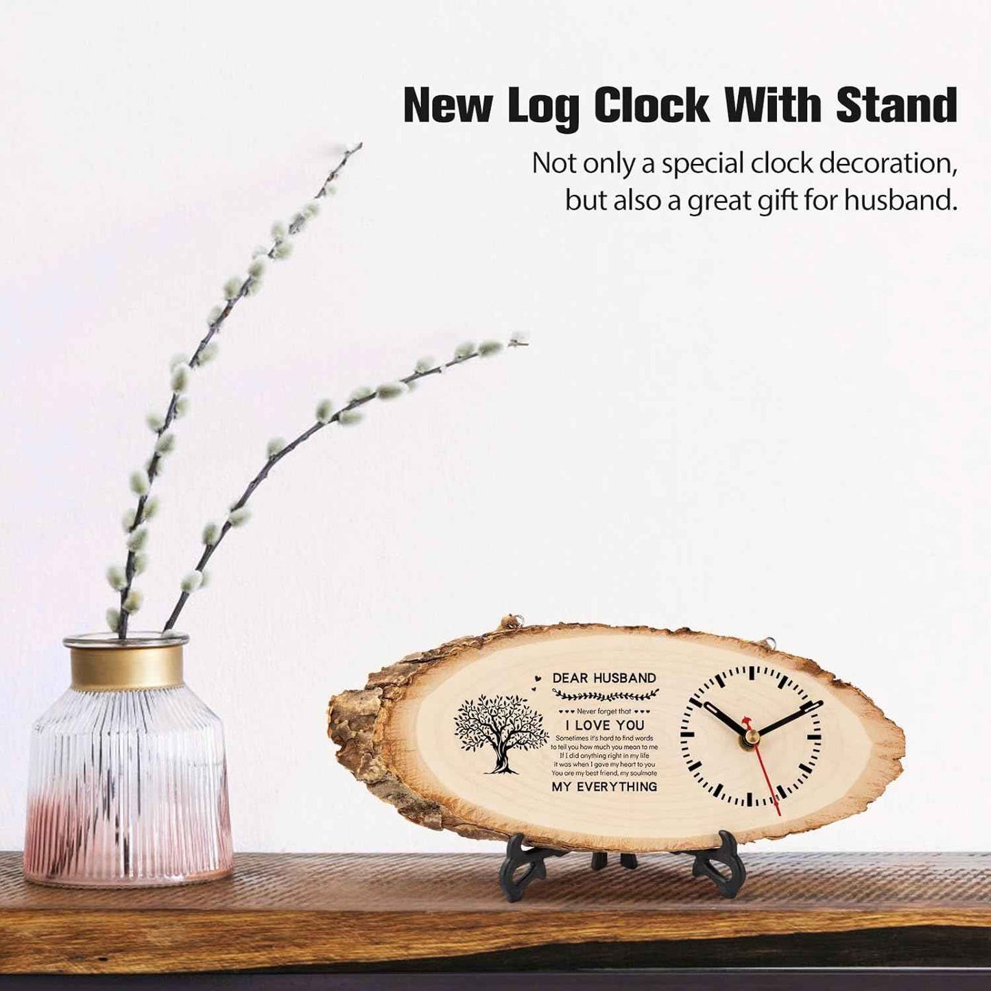 BeauGift Valentines Day Gifts for Him, Mens Wooden Clock Gift for Husband from Wife, Birthday Anniversary Fathers Day Clock Gift for Him Office Home Decor