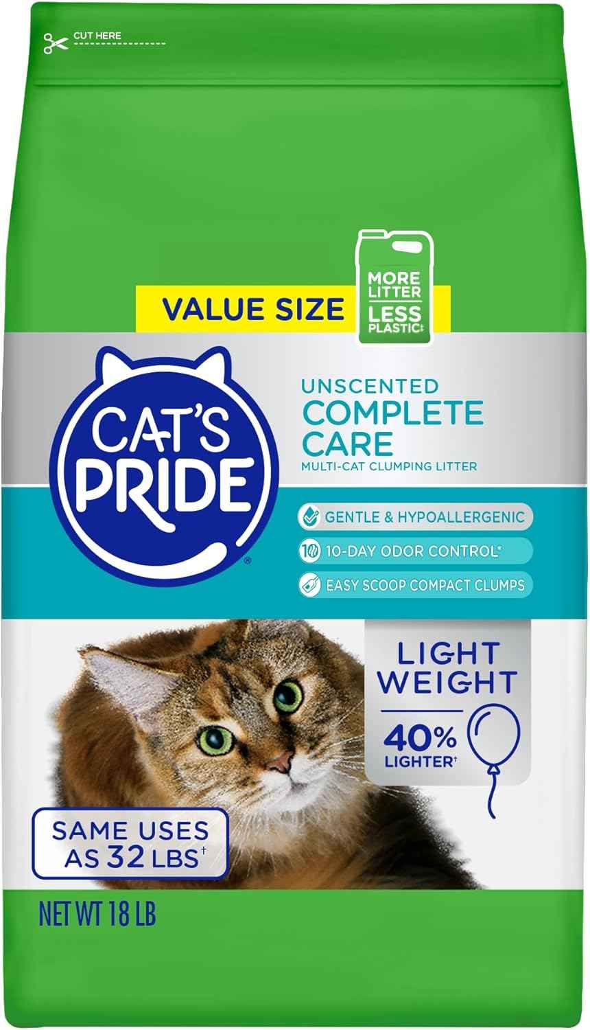 Cat's Pride Premium Lightweight Clumping Litter: Pure & Fresh - Up to 10 Days of Powerful Odor Control - Multi-Cat, Scented, 10 Pounds