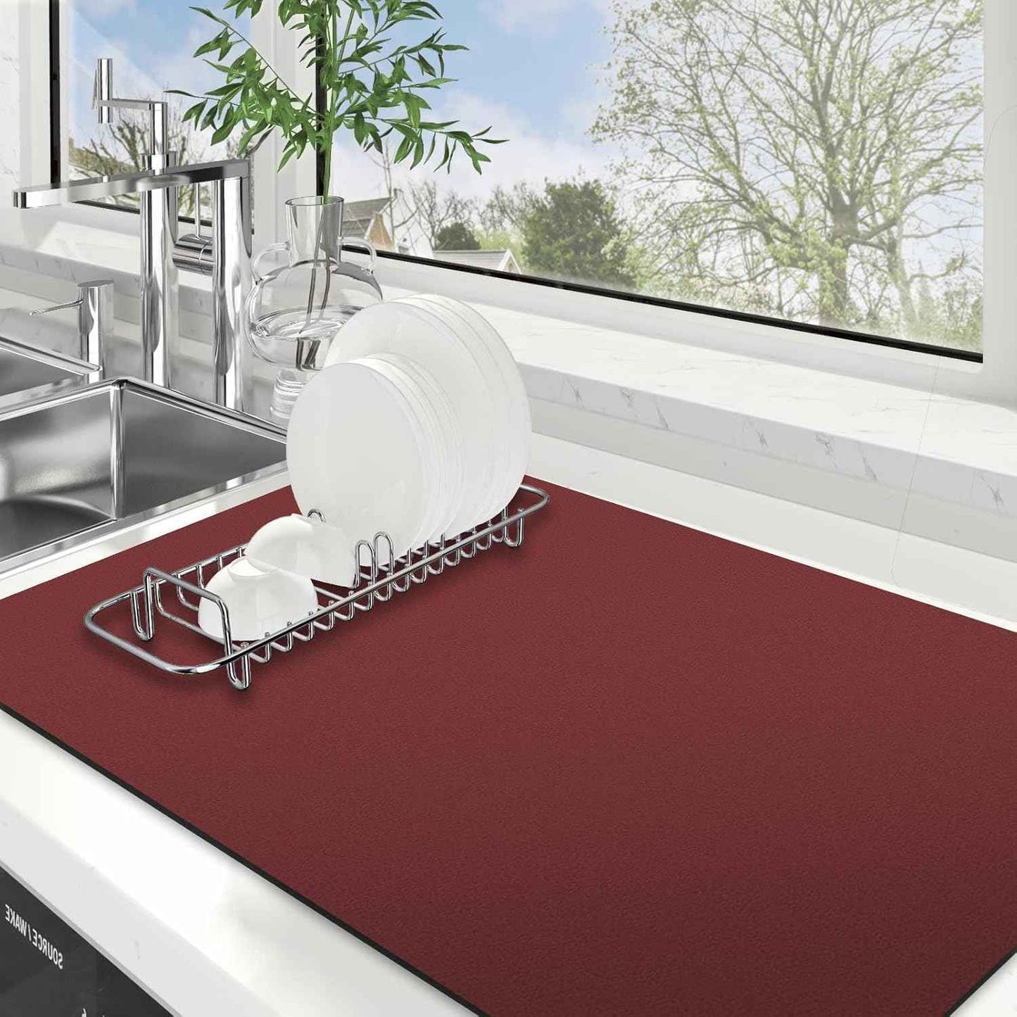 WISELIFE Dish Drying Mat Super Absorbent Drying Mat Large Dish Drying Mats for Kitchen Counter Easy Clean Dish Mat Kitchen Drying Mat15"x 18" Stylish Grey