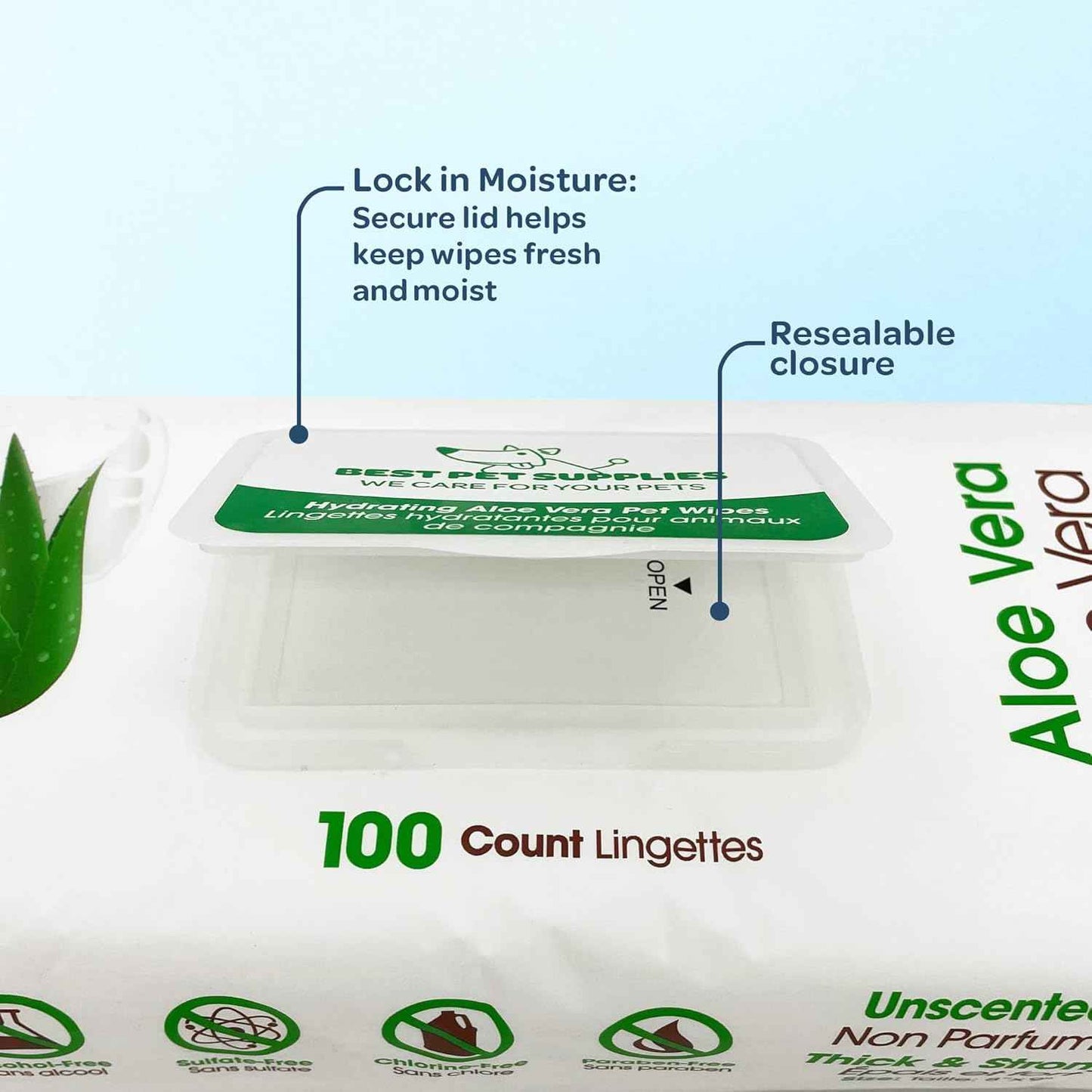 Best Pet Supplies Pet Wipes for Dogs - Dog Wipes Cleaning Deodorizing, for Coats, Ears, Paws - Hydrating, Aloe Vera