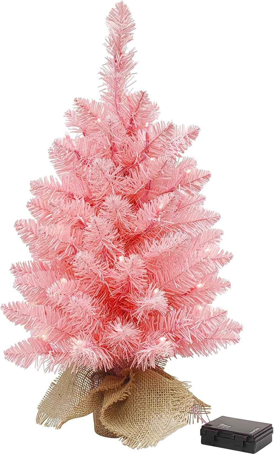 Pre-lit Mini Christmas Tree, 2ft Christmas Tree with 50 Led Warm Lights, Artificial Christmas Tree with 72 Branch Tips, Battery Operated Small Xmas Tree for Table Desk Best Holiday Home Decorations