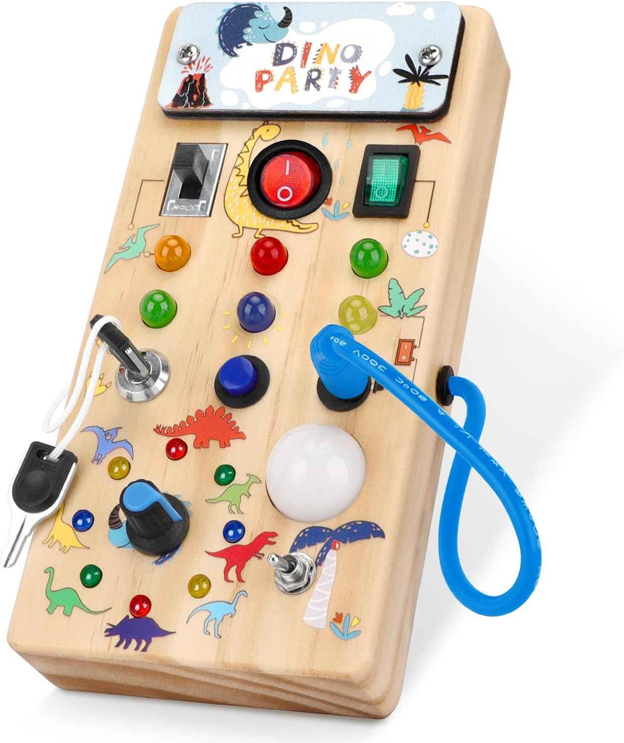 Hoarosall Montessori Wooden Busy Board with 8 LED Light switches, Sensory Toys Light Switch Travel Toys for 1+ Year Old Baby and Toddler