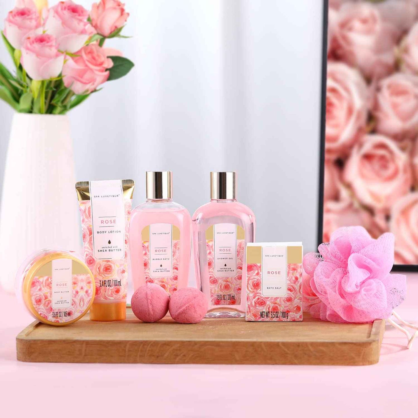 spa luxetique Gift Set For Women, Bath Sets for Women Gift, 8 Pcs Rose Spa Basket Includes Bubble Bath, Shower Gel, Body Lotion, Birthday Spa Gifts, Mother‘s Day Gifts for Mom, Christmas Gifts for Her