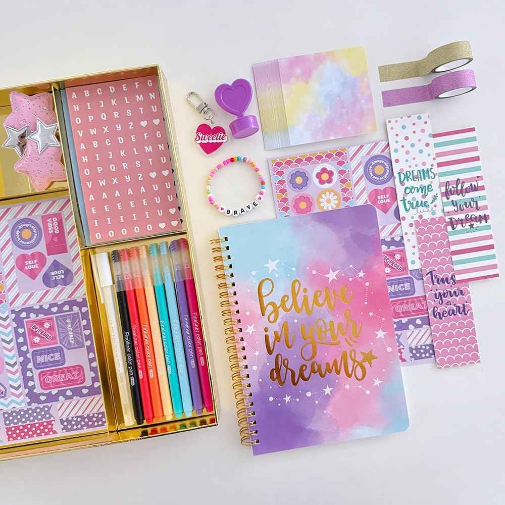 DIY Journal Kit for Girls - 26PCS DIY Journal Set for Tween & Teen Girls, Stationery Set, Scrapbook & Diary Supplies Set, Journaling Art Crafts Kit, Ideal Gifts for 8 9 10 11 12 13 14 Year Old Girl