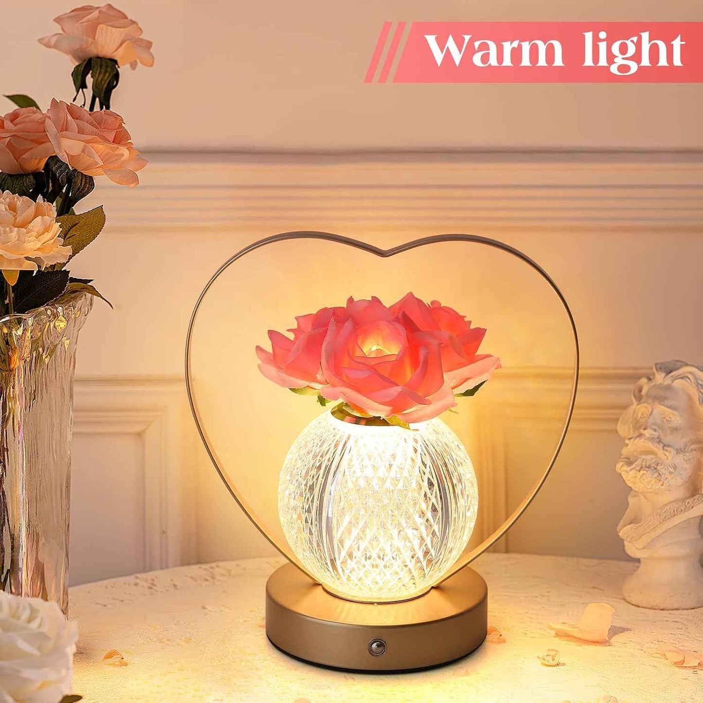 Rose Flower Lamp,Birthday Gifts for Women,Rechargeable Cordless LED Touch Lamps,3-Colour Infinitely Dimming Small Night Light,for Living Room,Dining Room,Bedroom Festival Home Decor | 3-Colour, Infinitely Dimming, Small Night Light, Living Room, Dining Ro