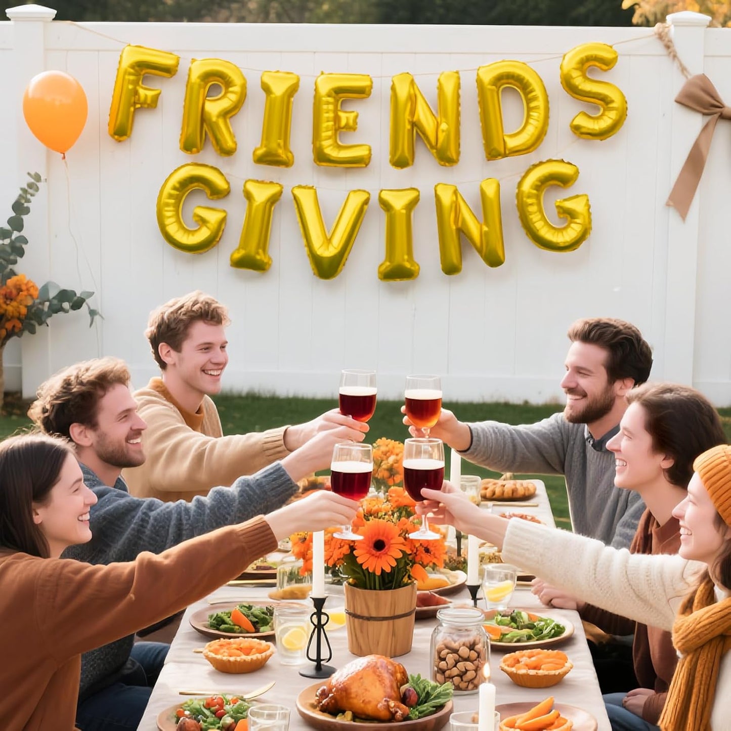 Friendsgiving Decorations – 16 Inch Gold Foil Letter Balloons Banner for Thanksgiving Party Wall Decor or Backdrop