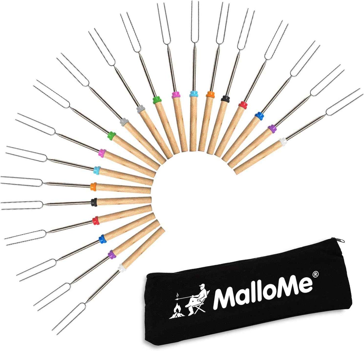 MalloMe Smores Sticks for Fire Pit Long - Marshmallow Roasting Sticks Smores Kit - Smore Skewers Hot Dog Fork Campfire Cooking Equipment, Camping Essentials S'mores Gear Outdoor Accessories 32" 5 Pack