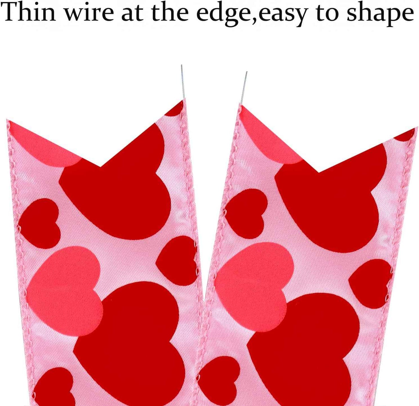 Valentine Tree Topper Bow with Heart Decorations, 11.4”x19.6” Large Red Pink Valentines Wreath Bow Decor for Valentine's Day Wedding Holiday Party Wall Home Front Door Decorative