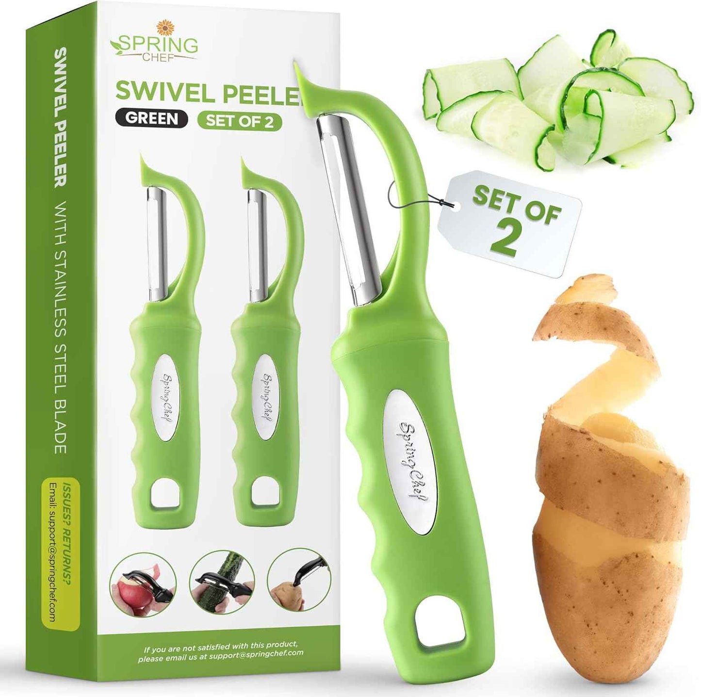 Spring Chef Premium Swivel Vegetable Peeler, Soft Grip Handle and Ultra Sharp Stainless Steel Blades - Perfect Kitchen Peeler For Veggie, Fruit, Potato, Carrot, Apple - Black