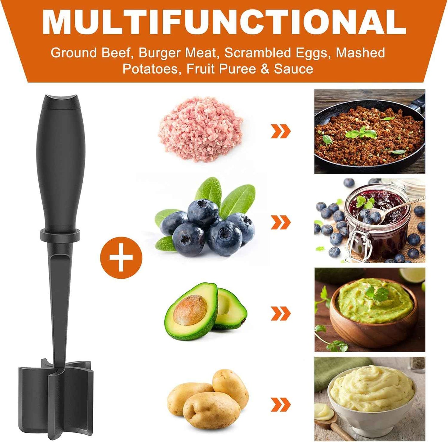 Heat Resistant Hamburger Masher - 5 Curve Blade Meat Masher for Hamburger, Mix and Chop Kitchen Tool