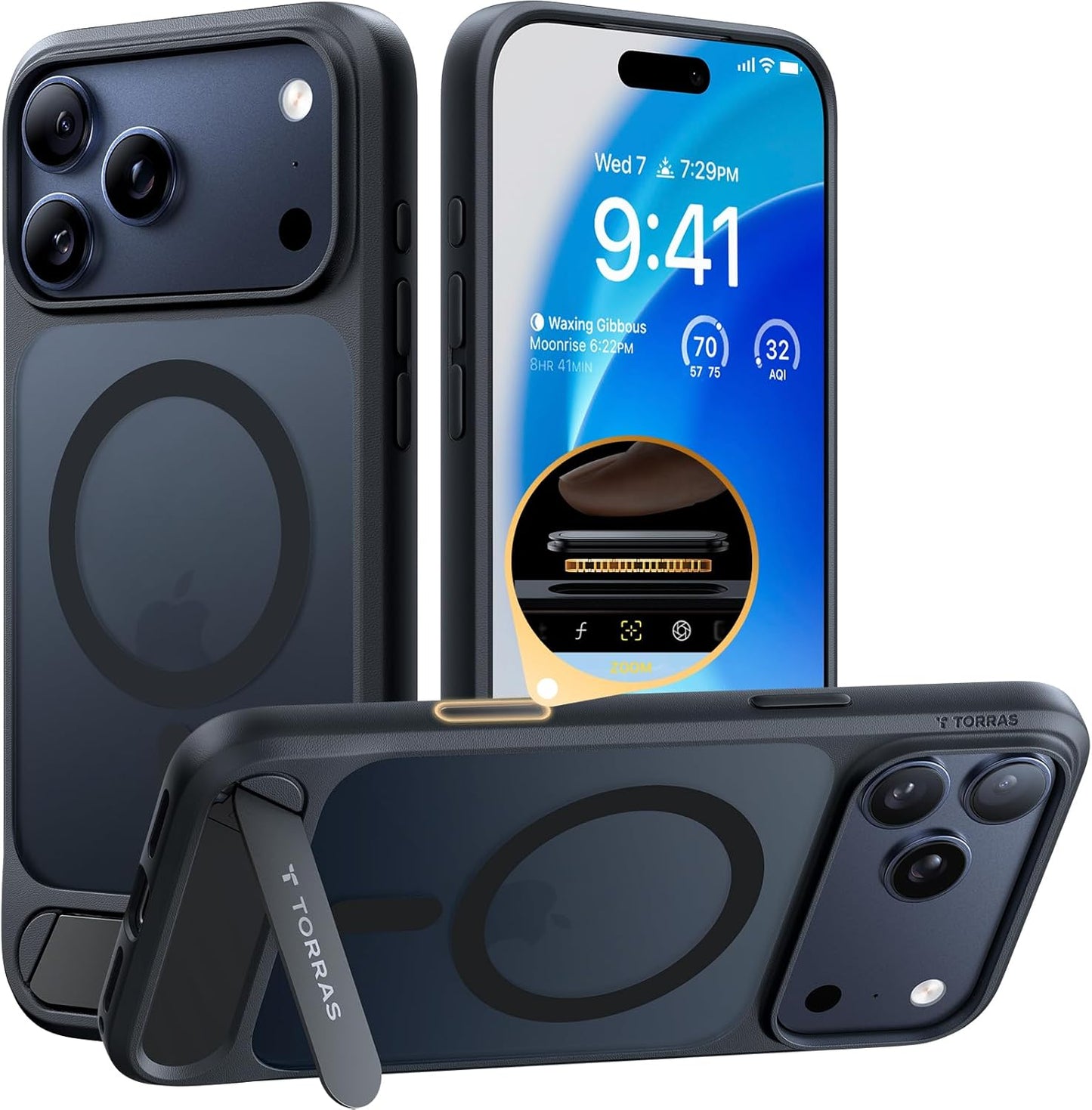 TORRAS Strong Magnetic & Seamless Stand for iPhone 17 Pro Max Case, Fit for MagSafe, Military Grade Drop Protection, Adjustable Kickstand Slim for iPhone 17 Pro Max Case Translucent Matte Deep Blue - Rayz Mart