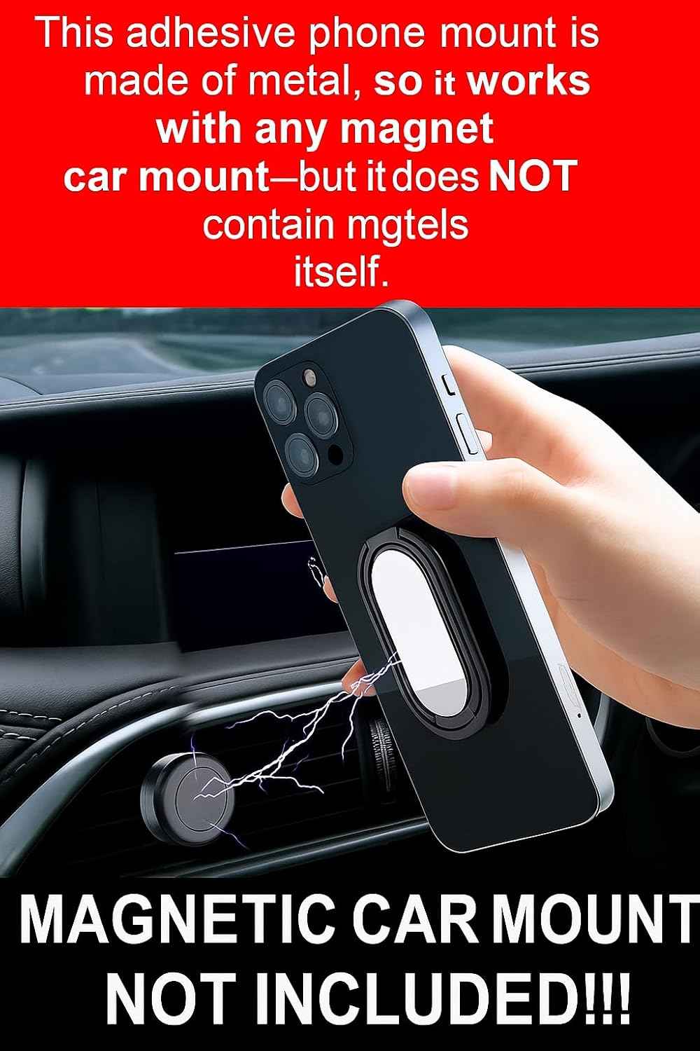 Phone Holder Foldable Phone Stand Phone Ring Holder Finger Kickstand 360° Rotation Cell Phone Stand Metal Phone Grip for Magnetic Car Mount Sticky Phone Grip Compatible with Most Smartphones